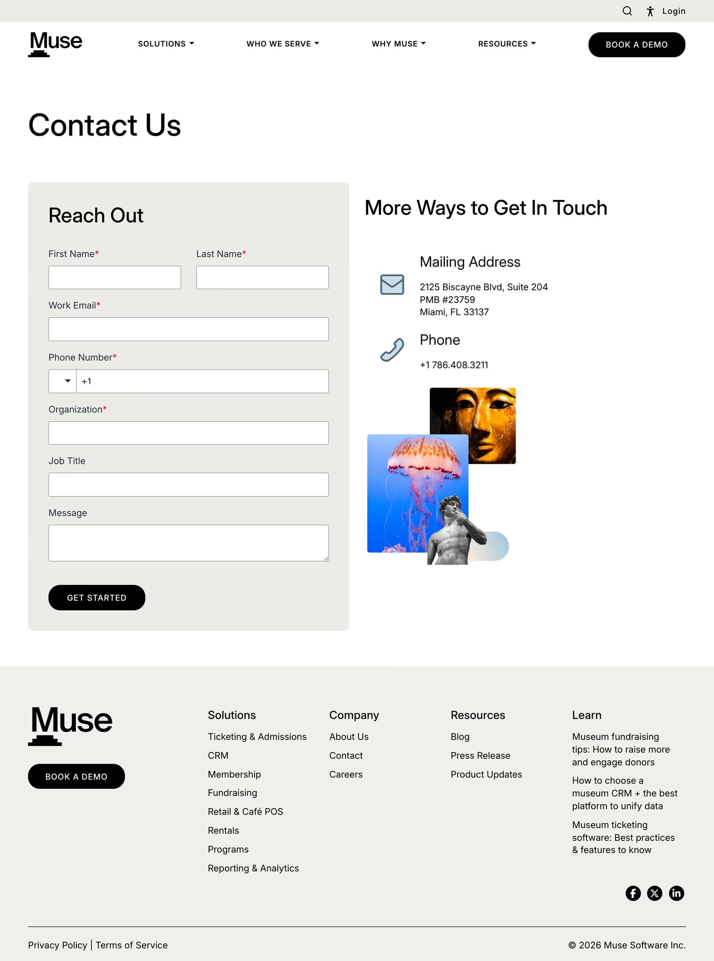Muse — screenshot of the contact page
