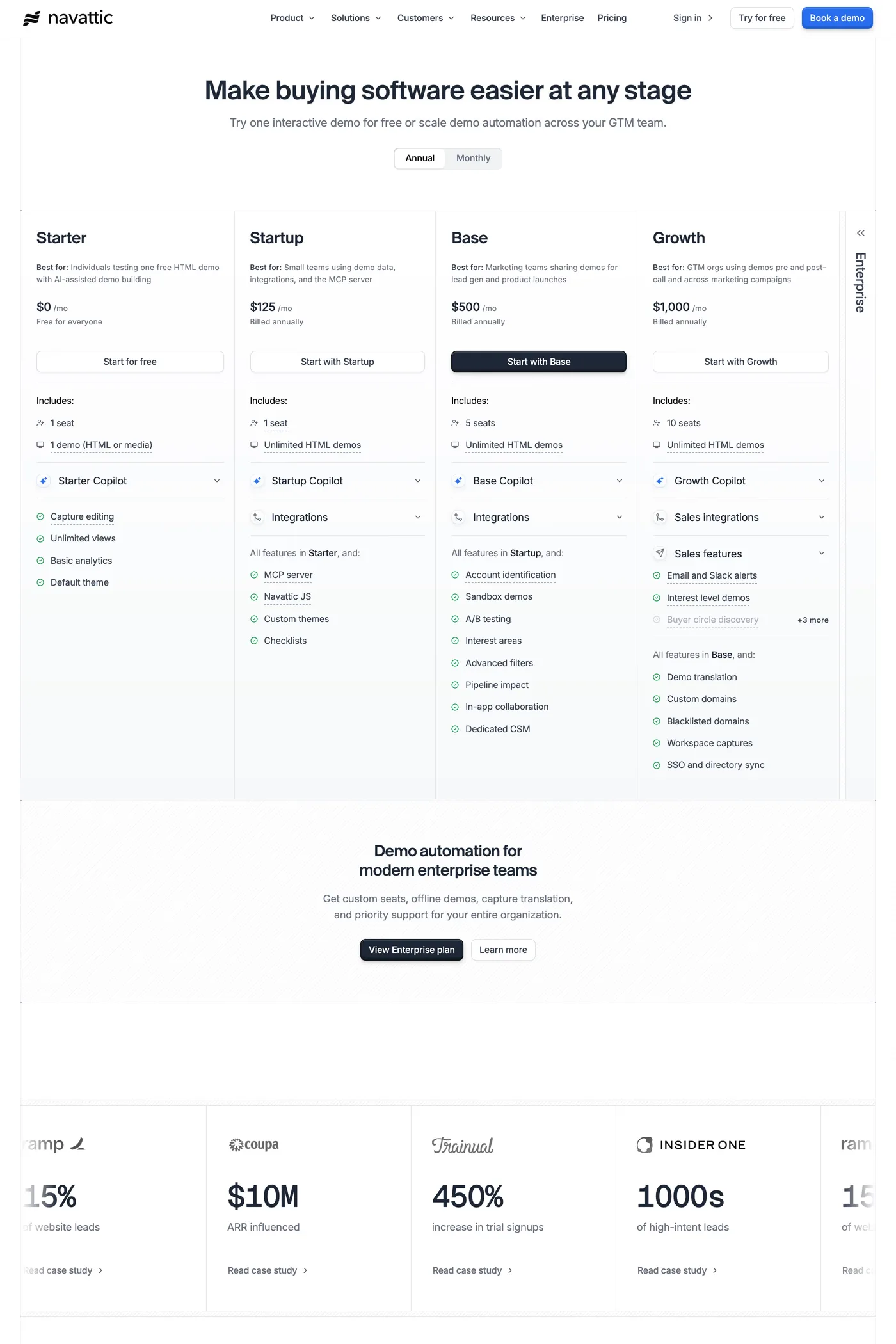 Navattic — screenshot of the pricing page