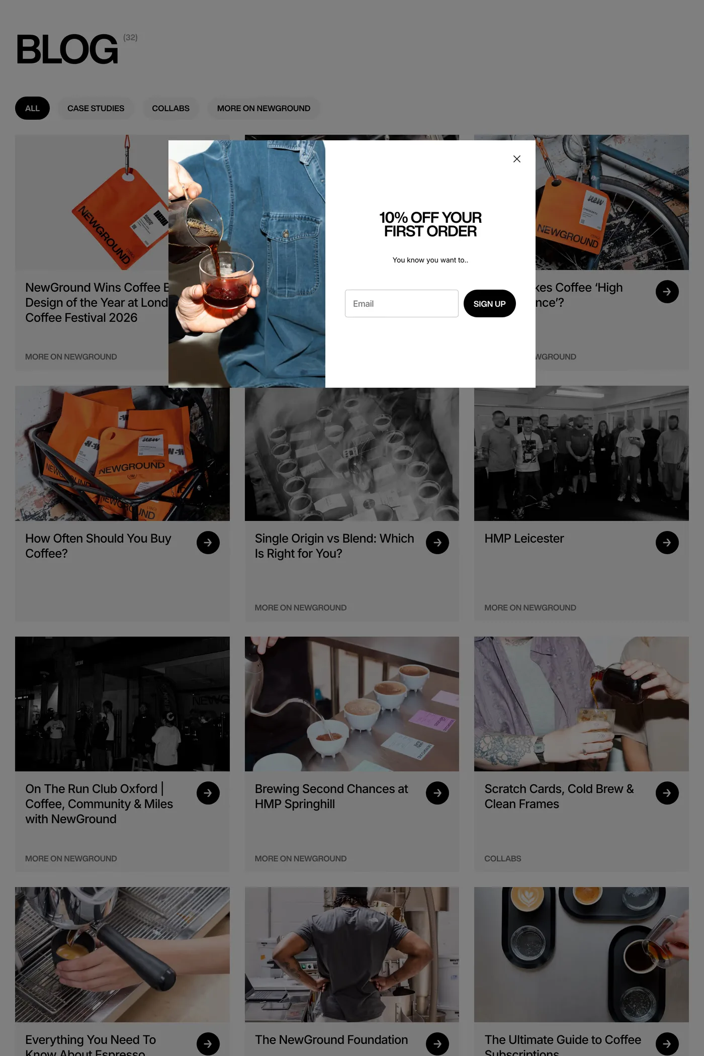 New Ground Coffee — screenshot of the blog page