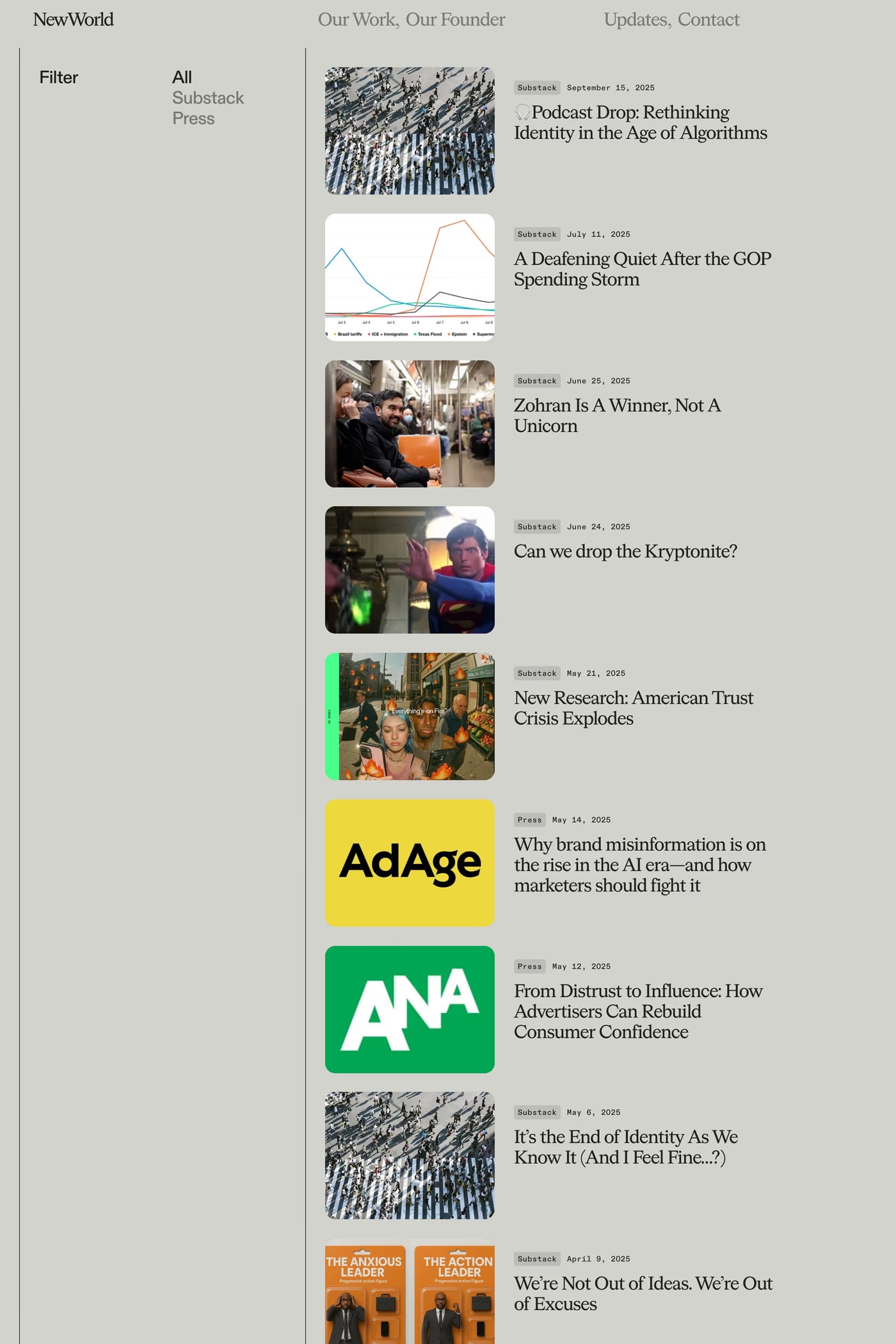 NewWorld — screenshot of the blog page
