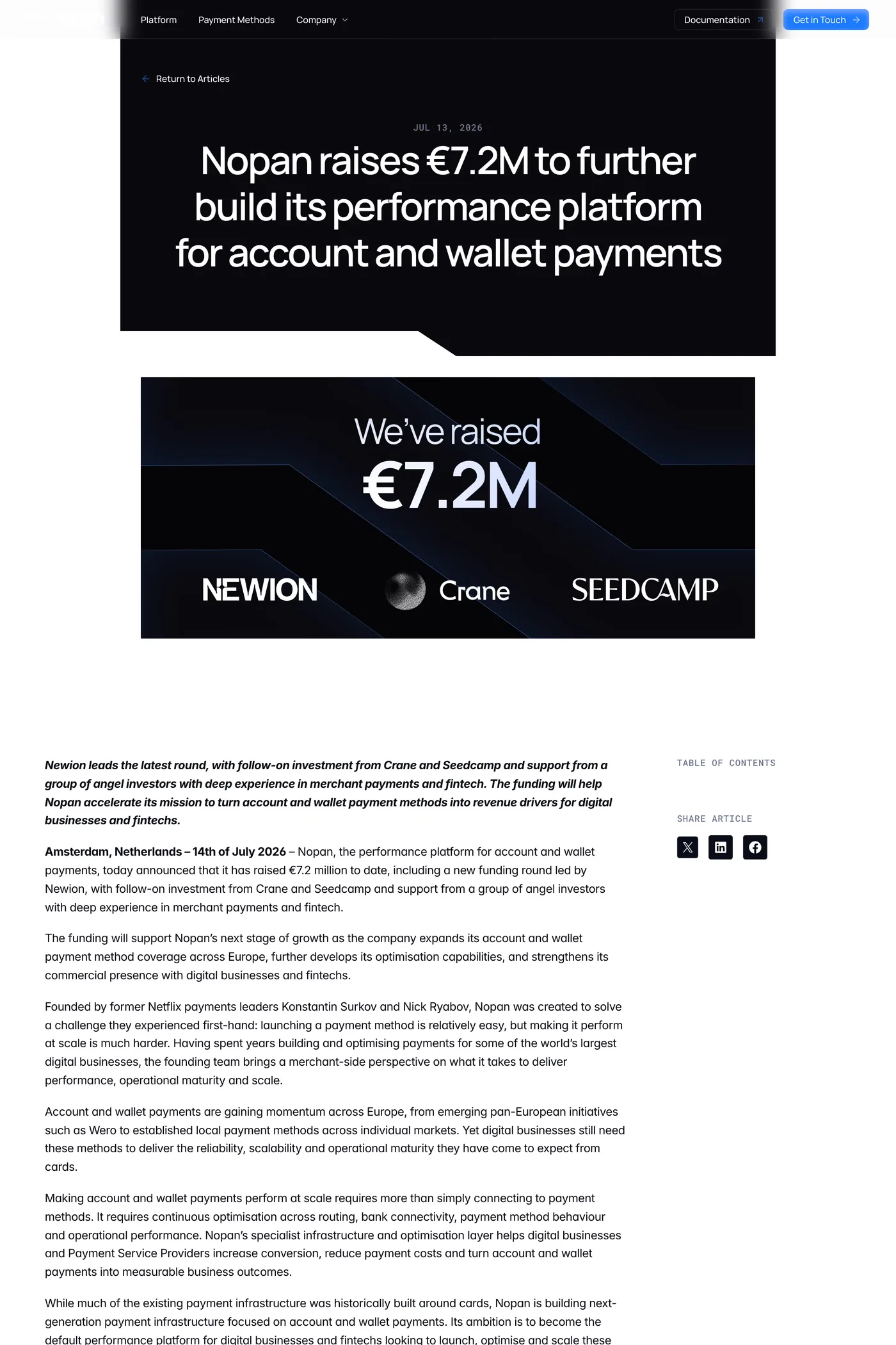 Nopan — screenshot of the blog page