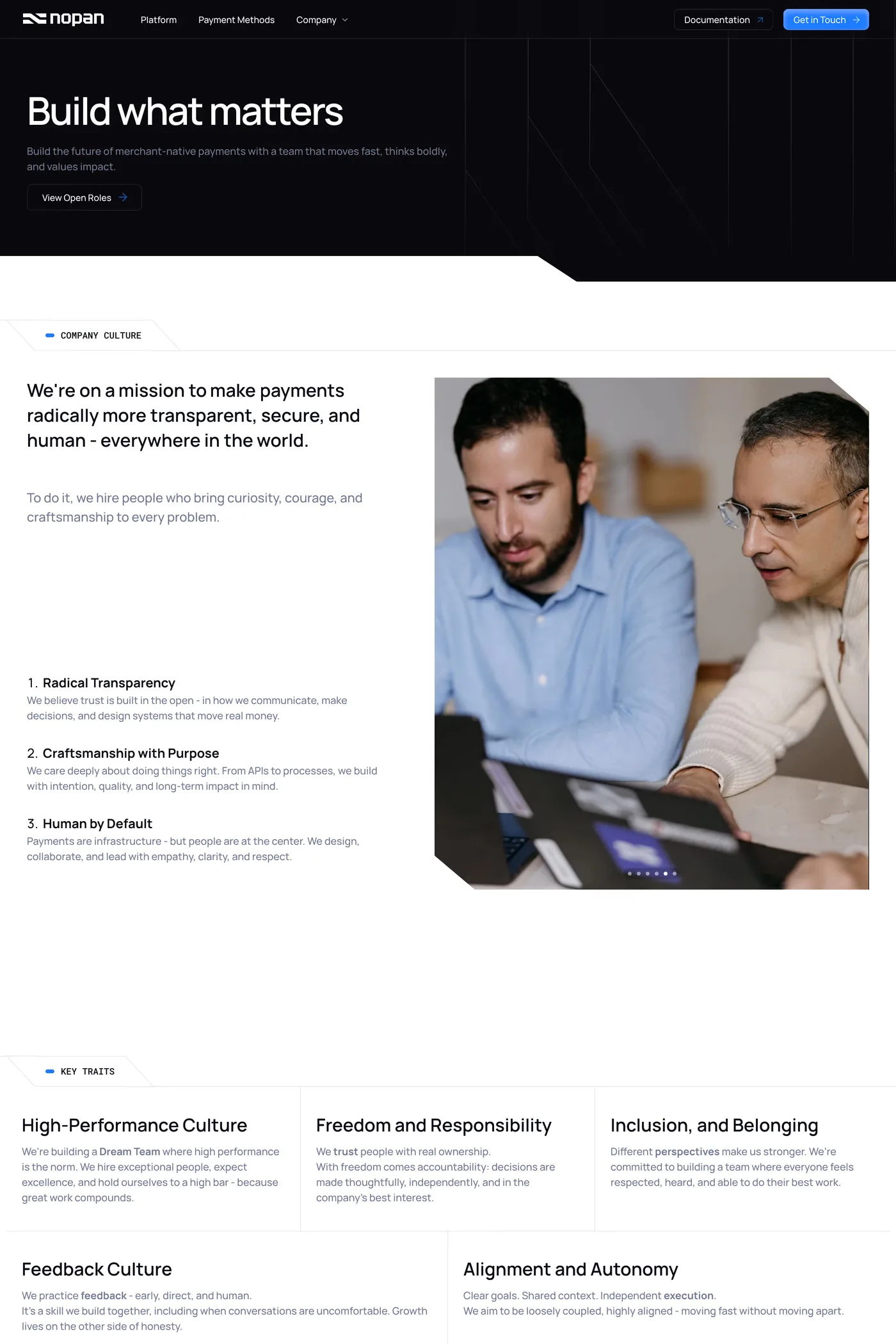 Nopan — screenshot of the careers page