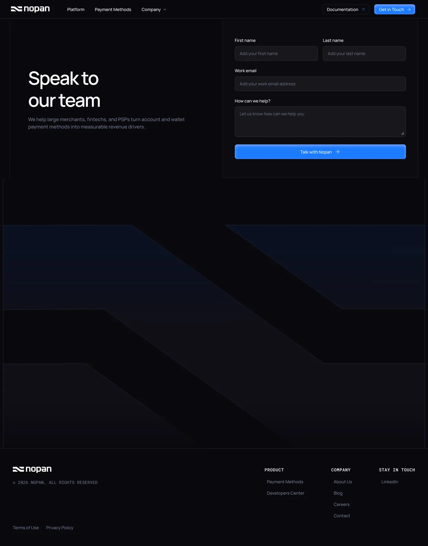 Nopan — screenshot of the contact page
