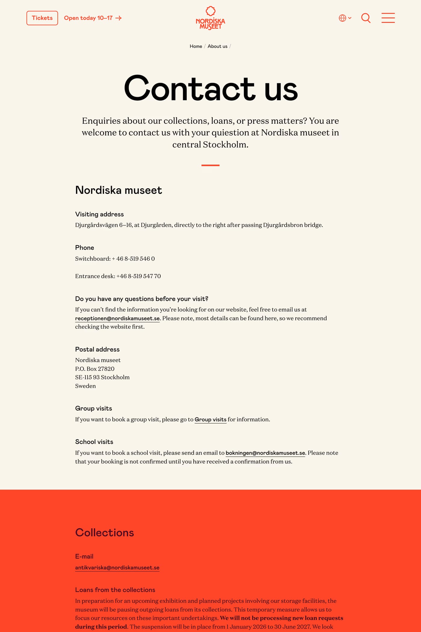 Nordiska Museet contact page