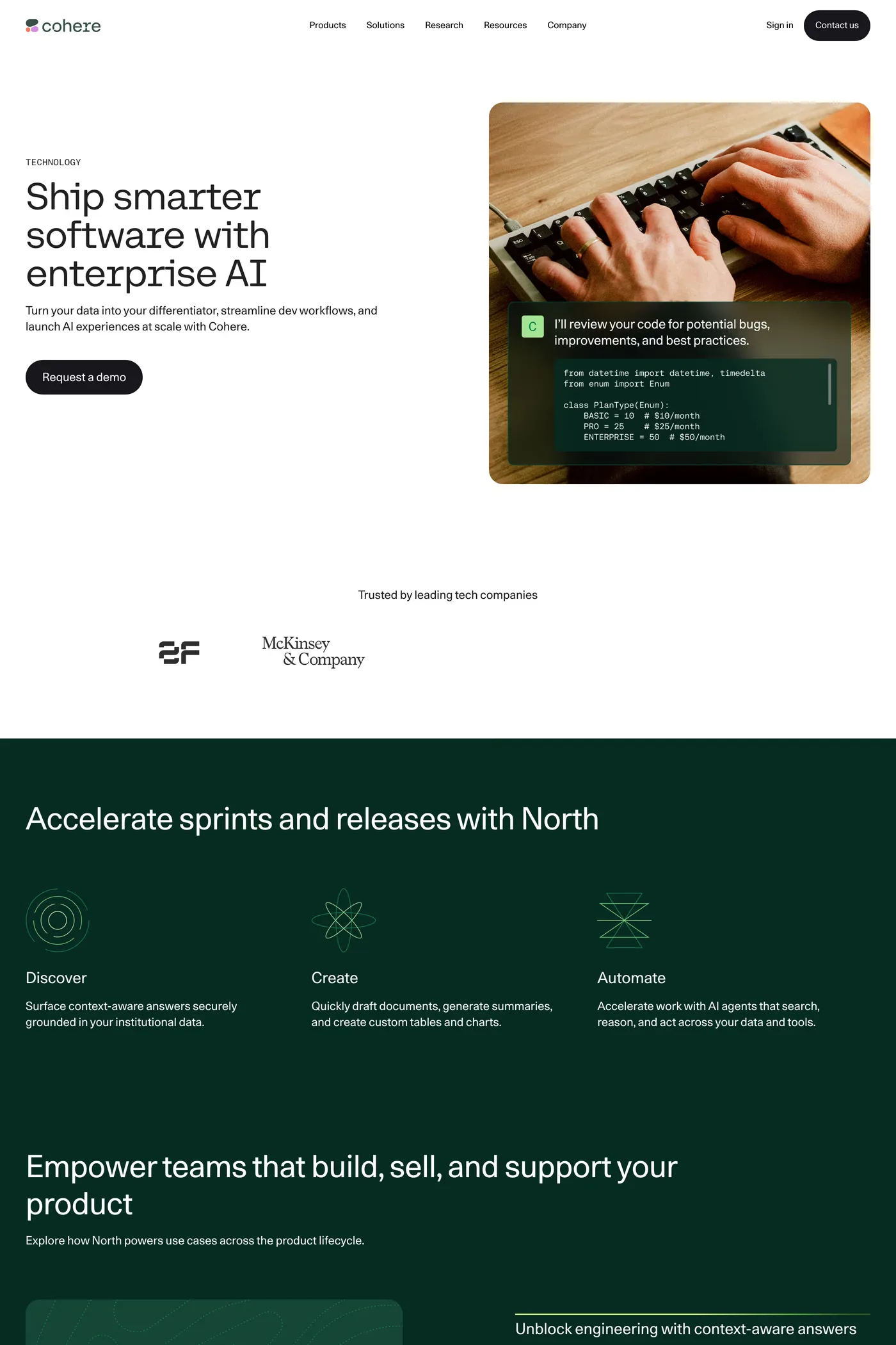 North — screenshot of the features page