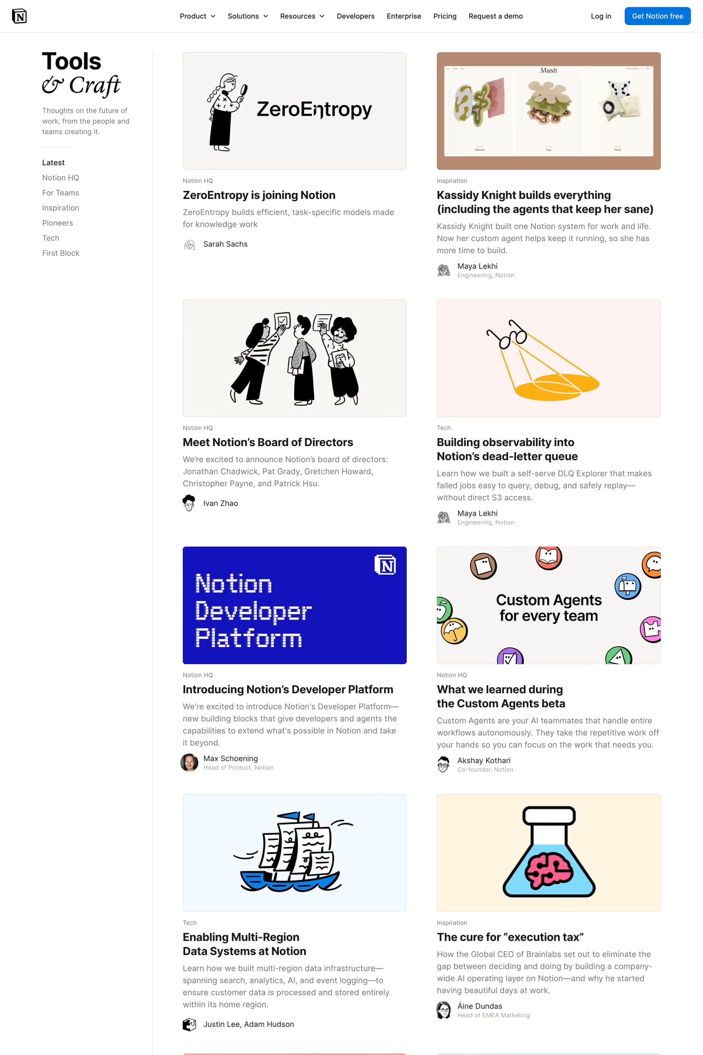 Notion — screenshot of the blog page
