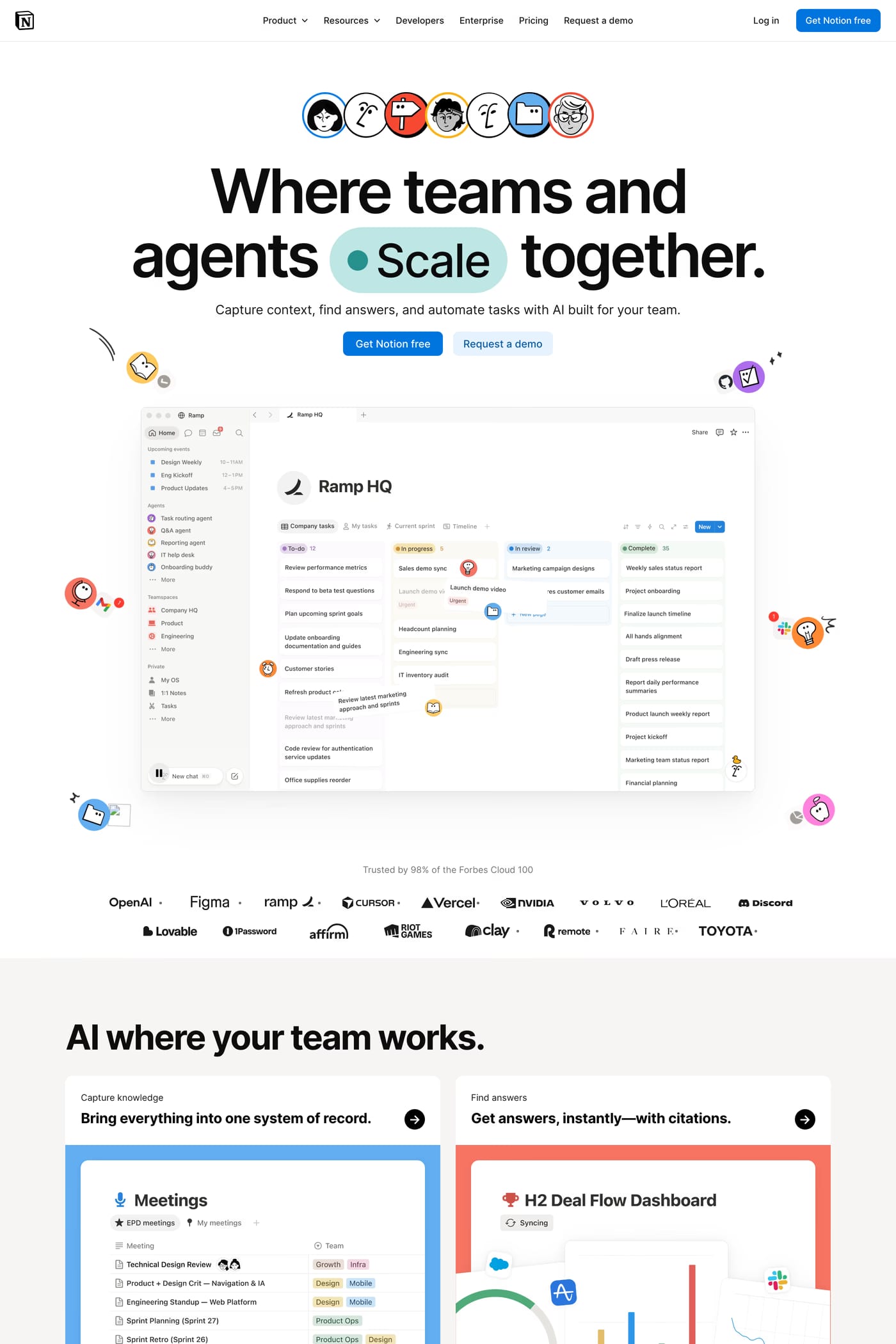 Notion — screenshot of the features page