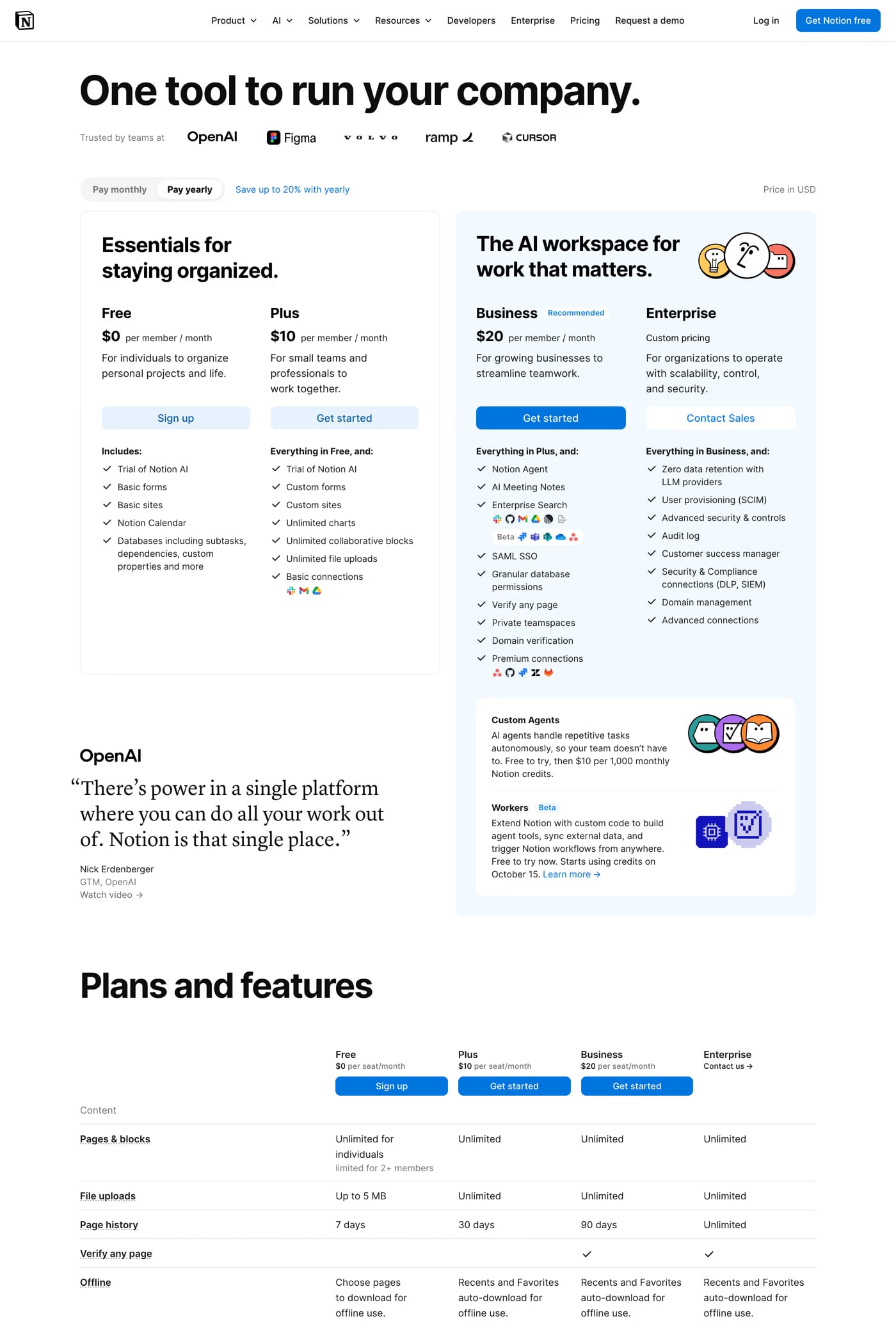 Notion — screenshot of the pricing page