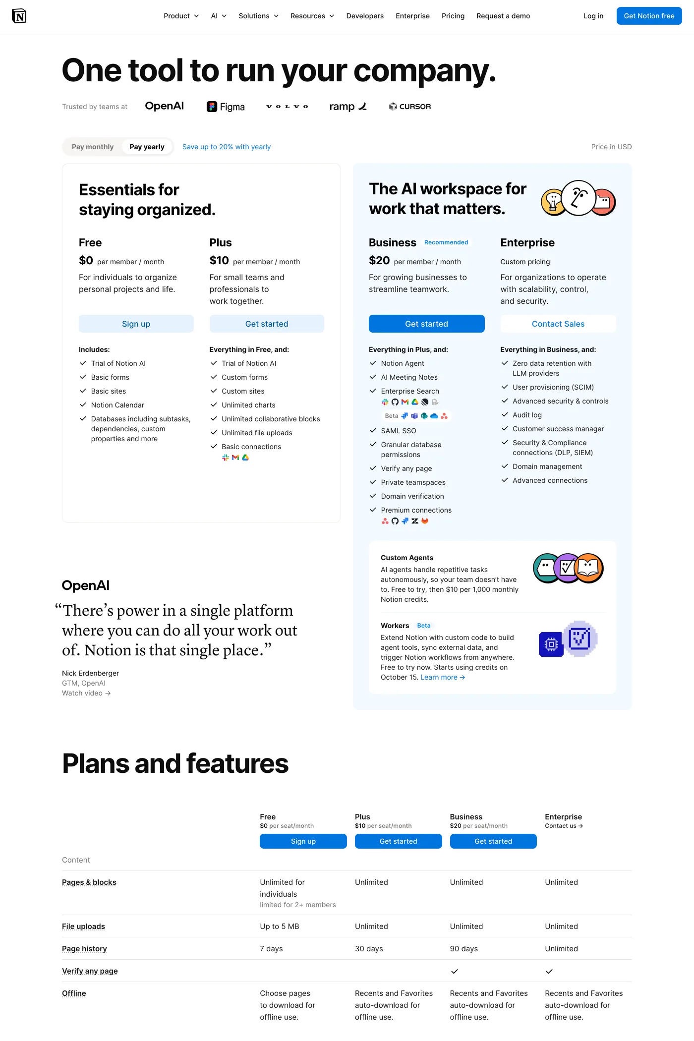 Notion — screenshot of the pricing page