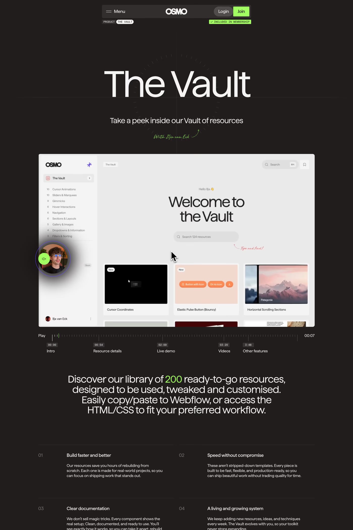 Osmo — screenshot of the features page
