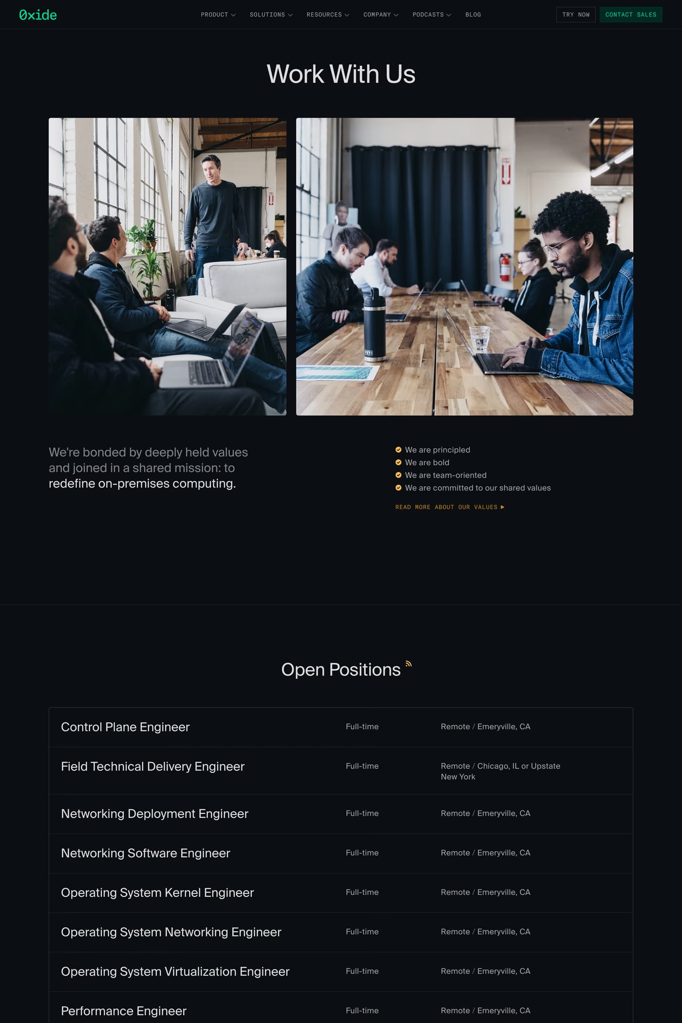 Oxide — screenshot of the careers page