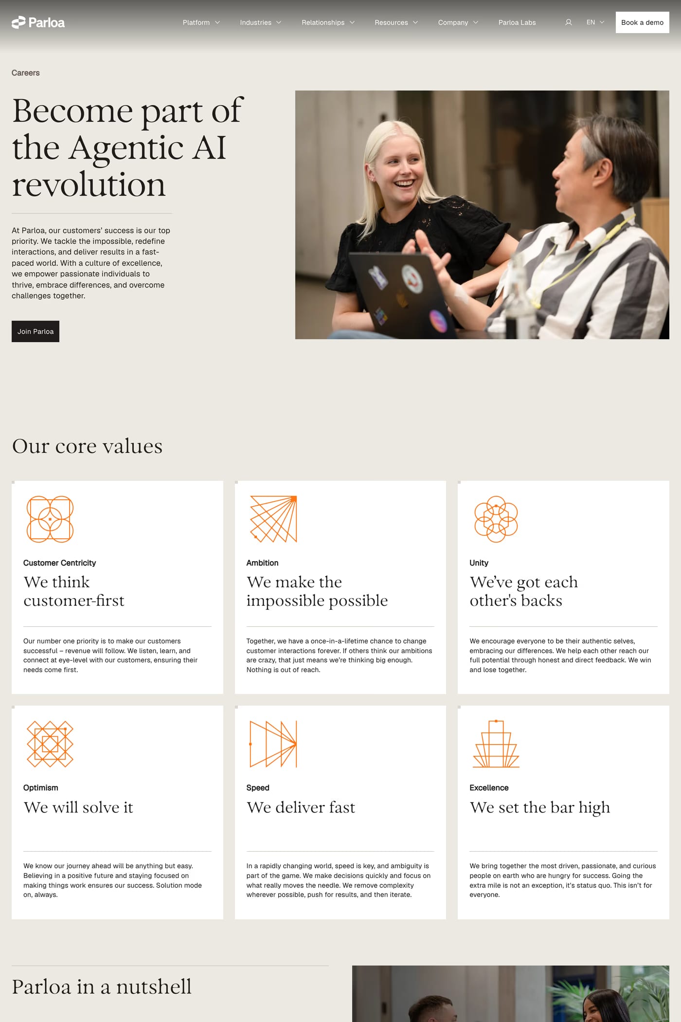 Parloa — screenshot of the careers page