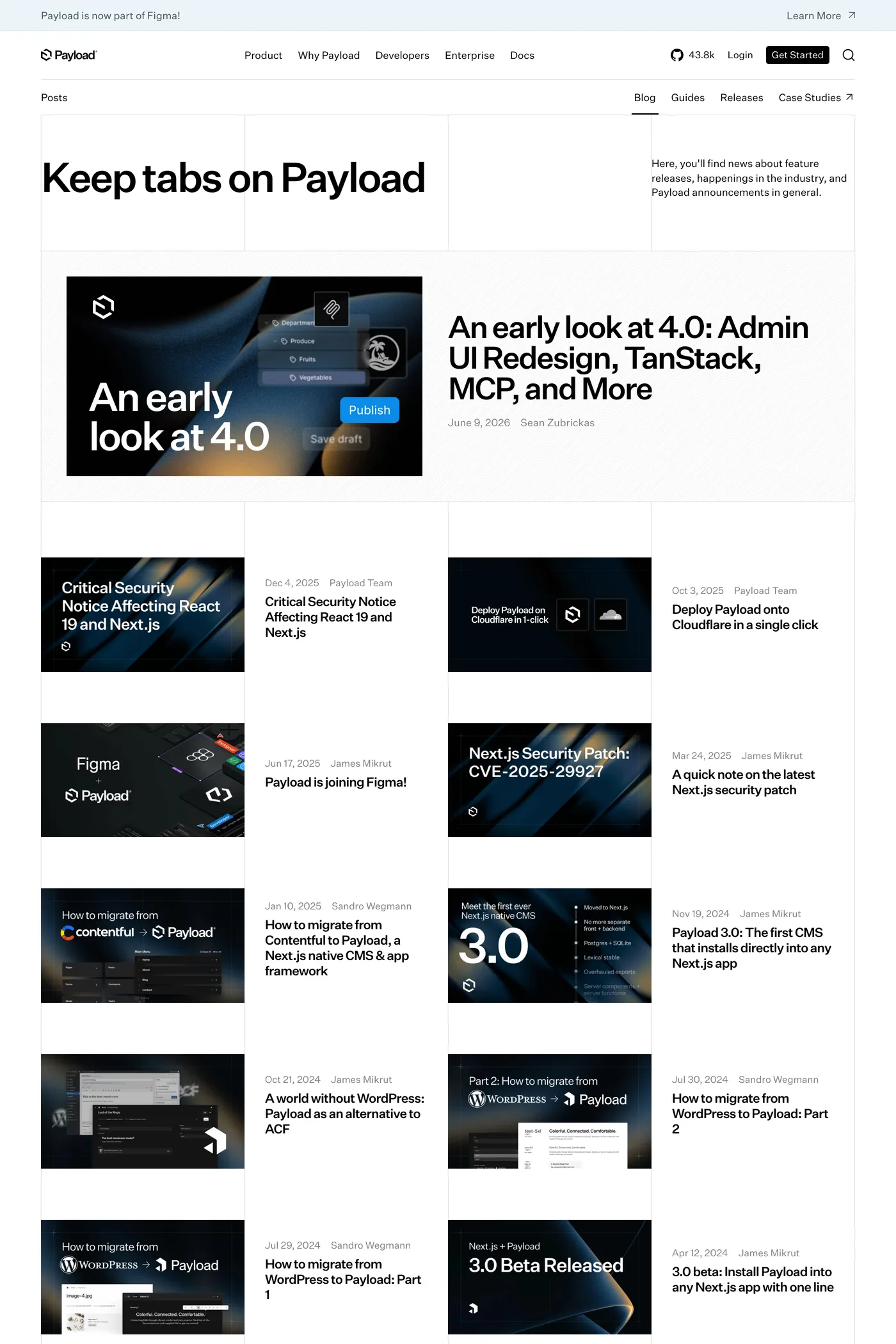 Payload — screenshot of the blog page