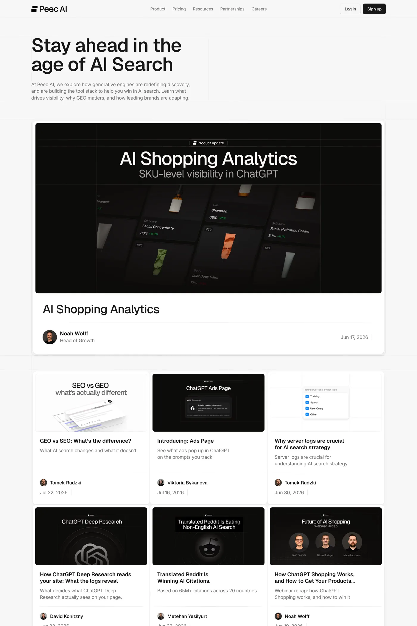 Peec AI — screenshot of the blog page