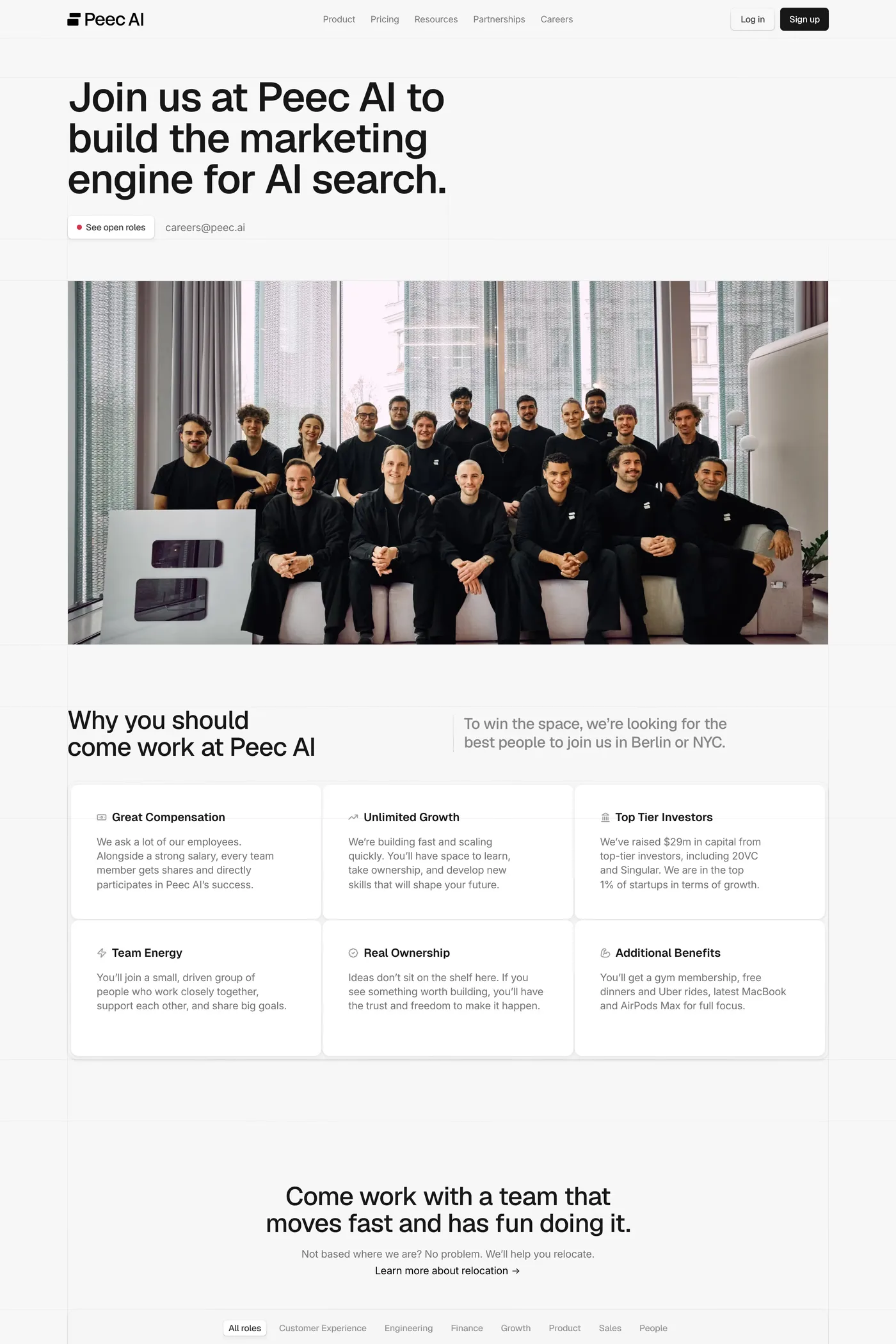 Peec AI — screenshot of the careers page