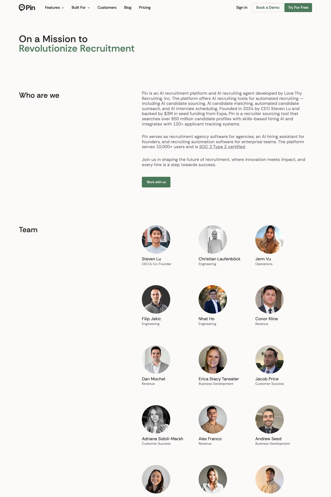 Pin — screenshot of the about page