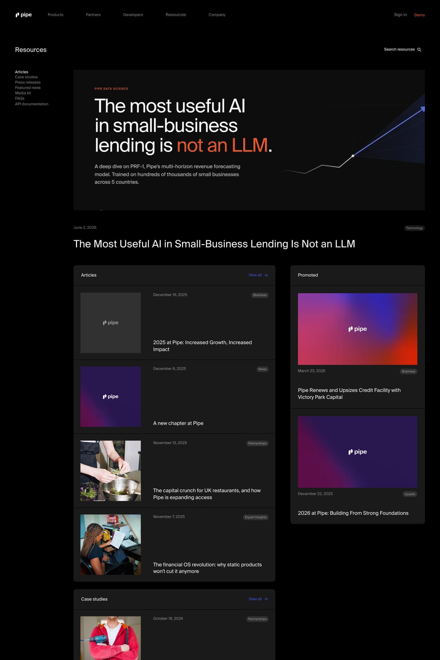 Pipe — screenshot of the blog page