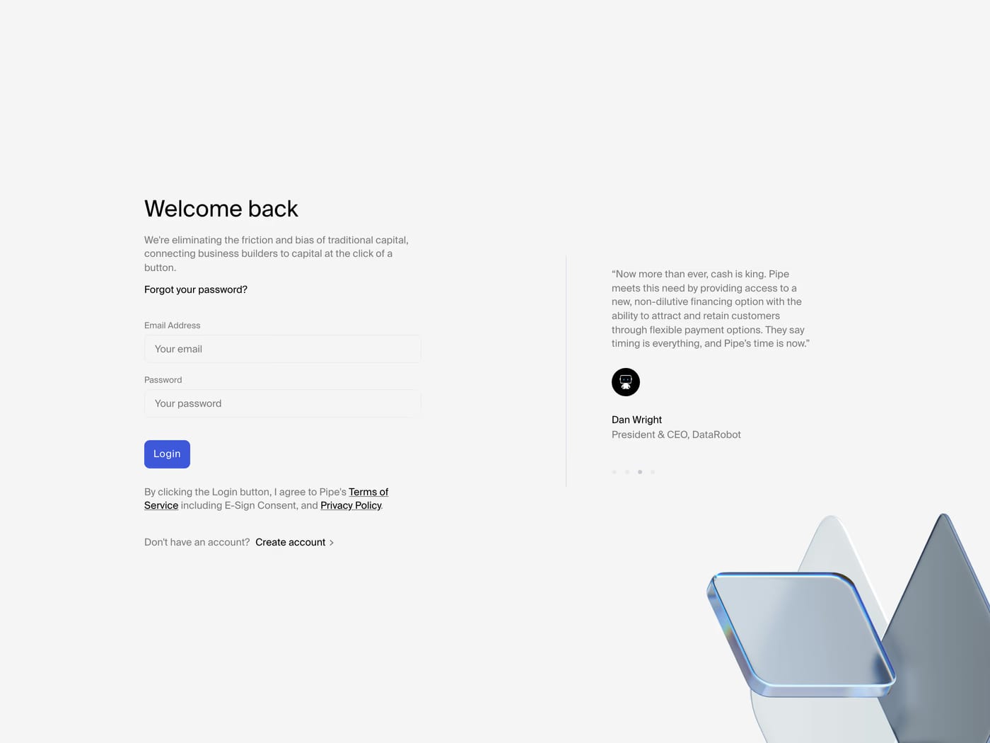 Pipe — screenshot of the login page