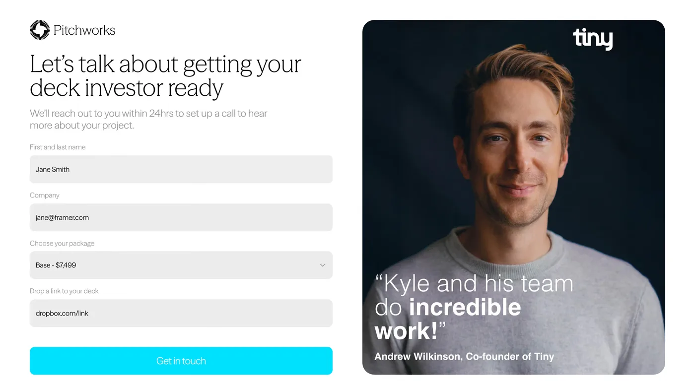 Pitch-Works — screenshot of the contact page
