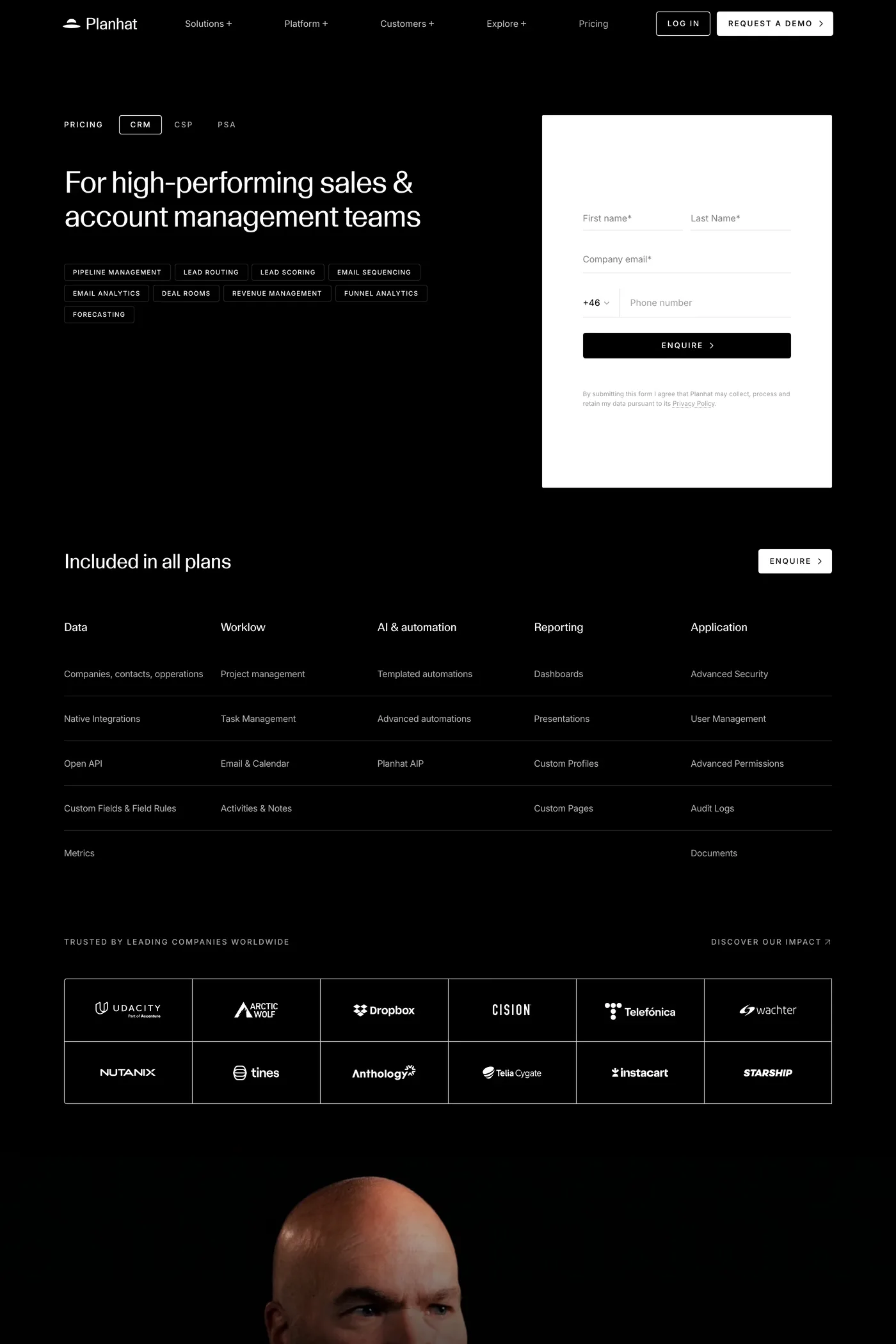 Planhat — screenshot of the pricing page