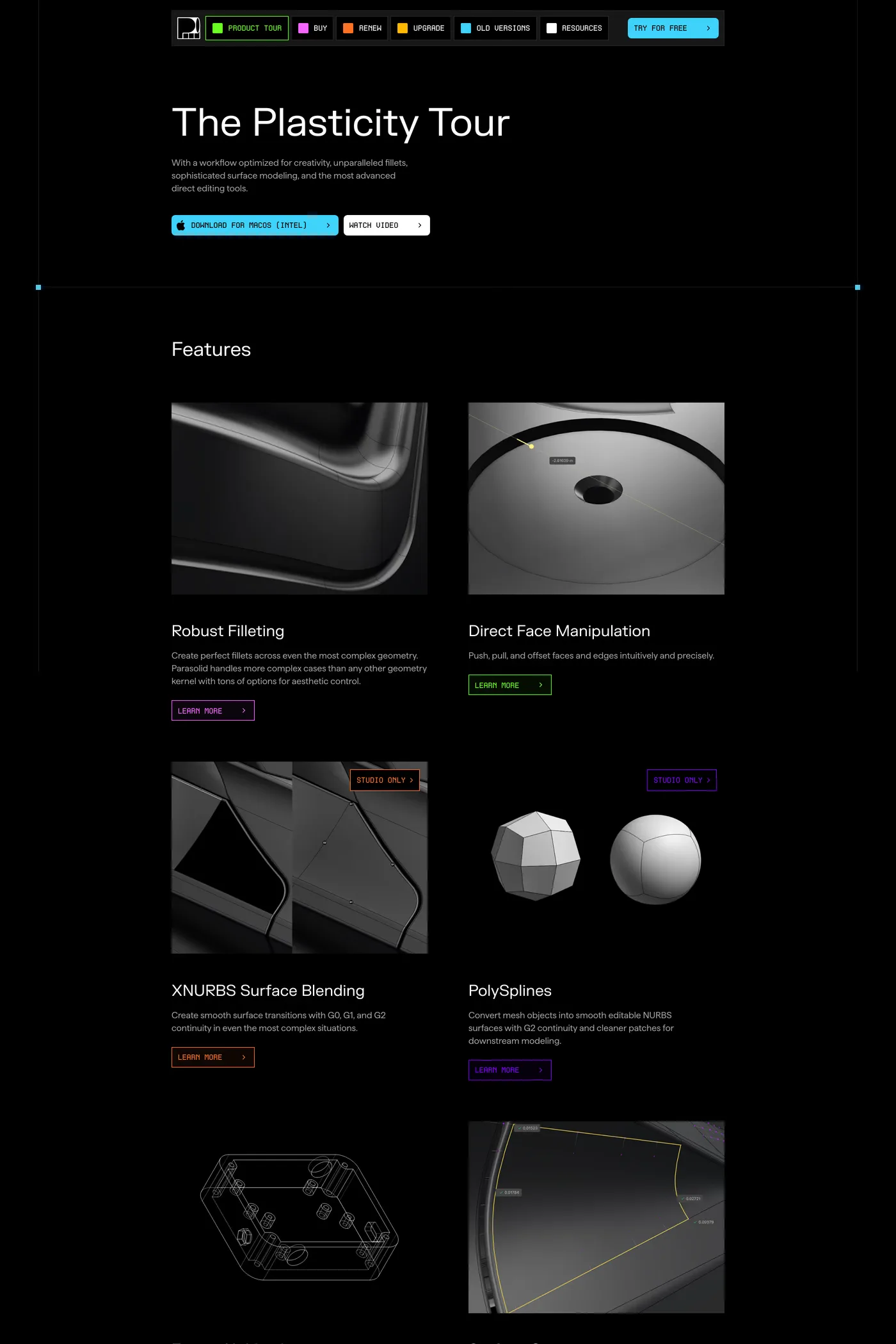 Plasticity — screenshot of the features page
