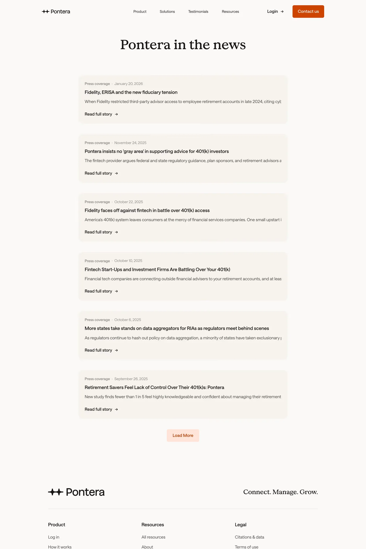 Pontera — screenshot of the blog page