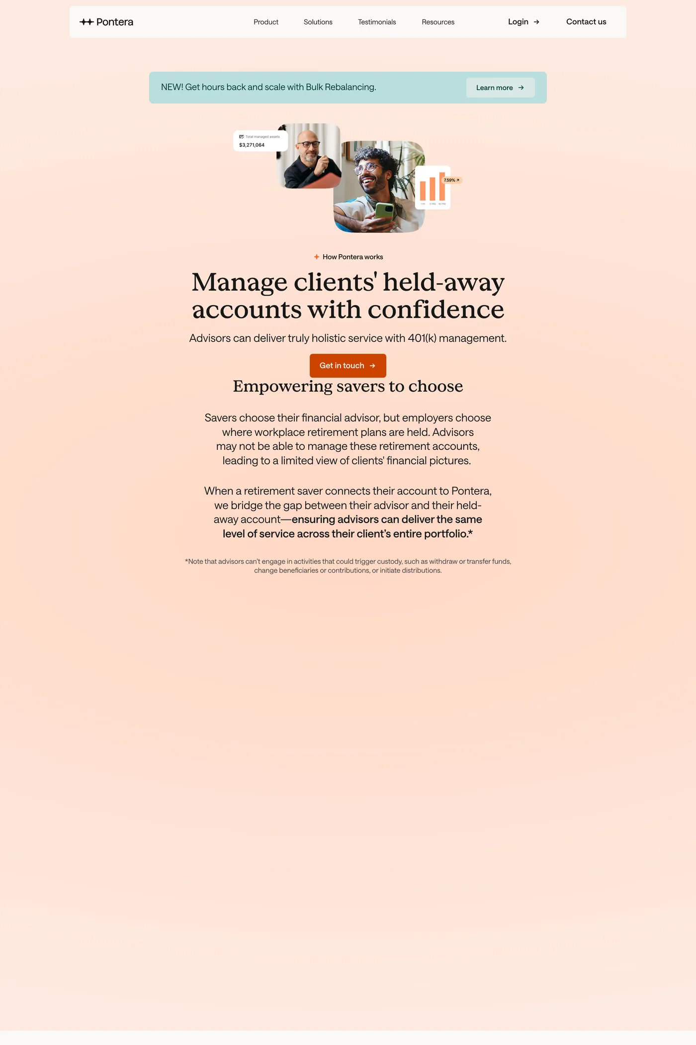 Pontera — screenshot of the features page