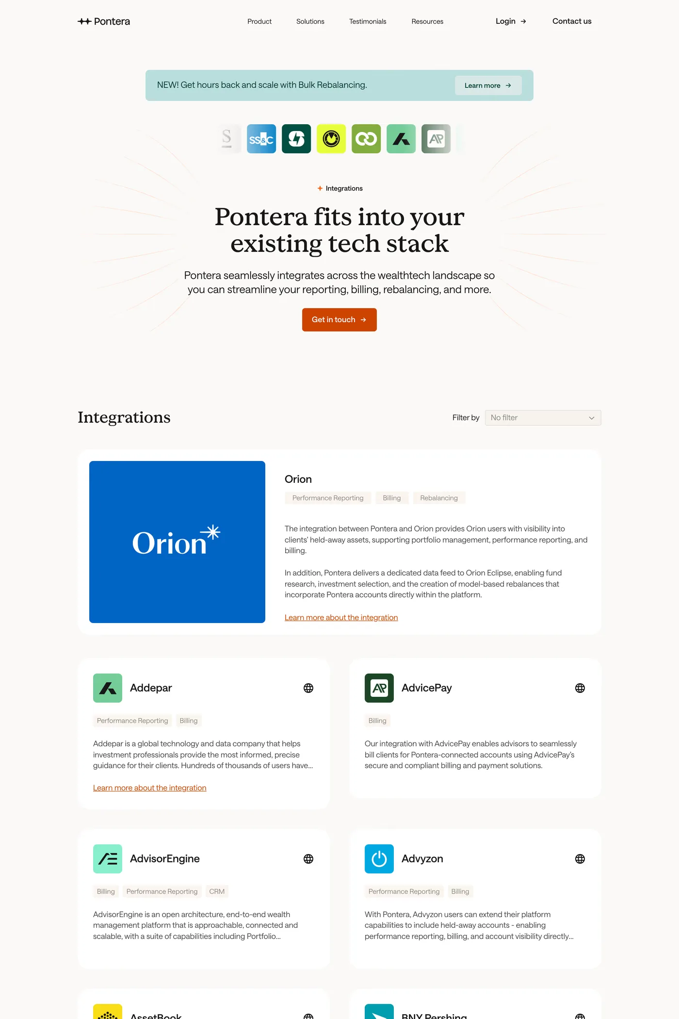 Pontera — screenshot of the integrations page