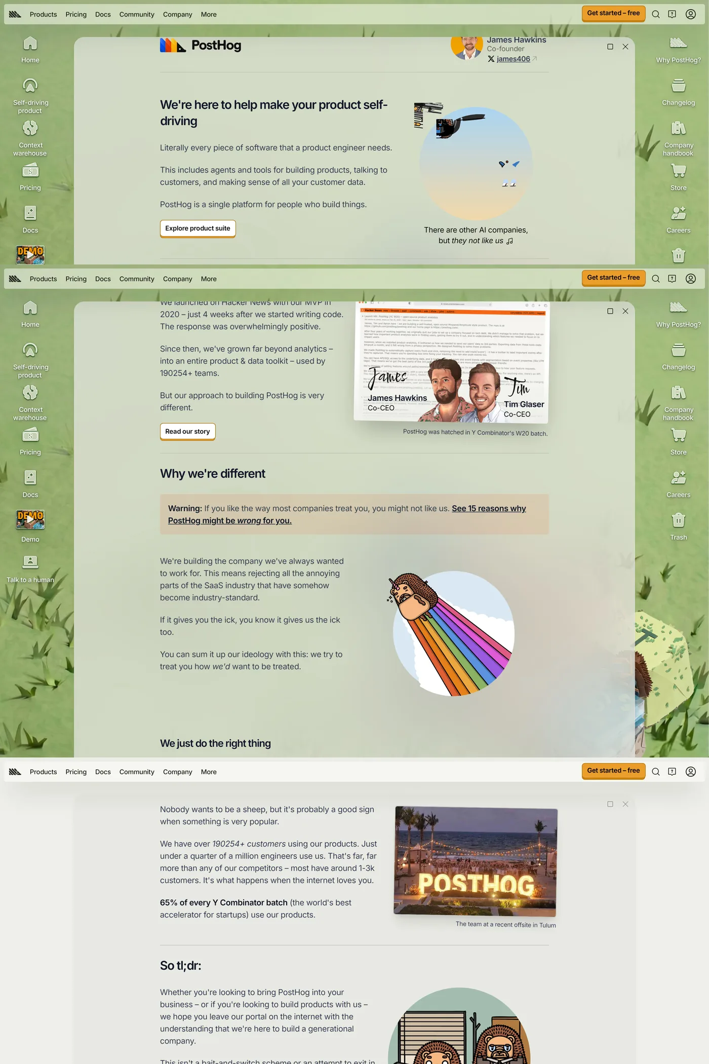 PostHog — screenshot of the about page