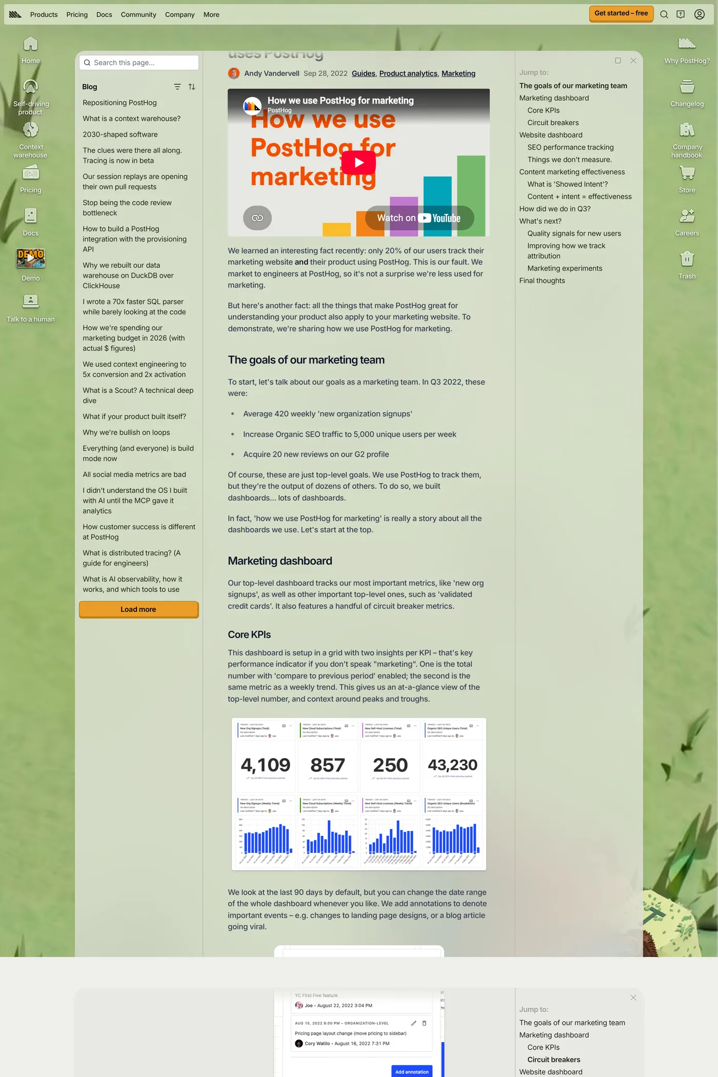 PostHog — screenshot of the blog page