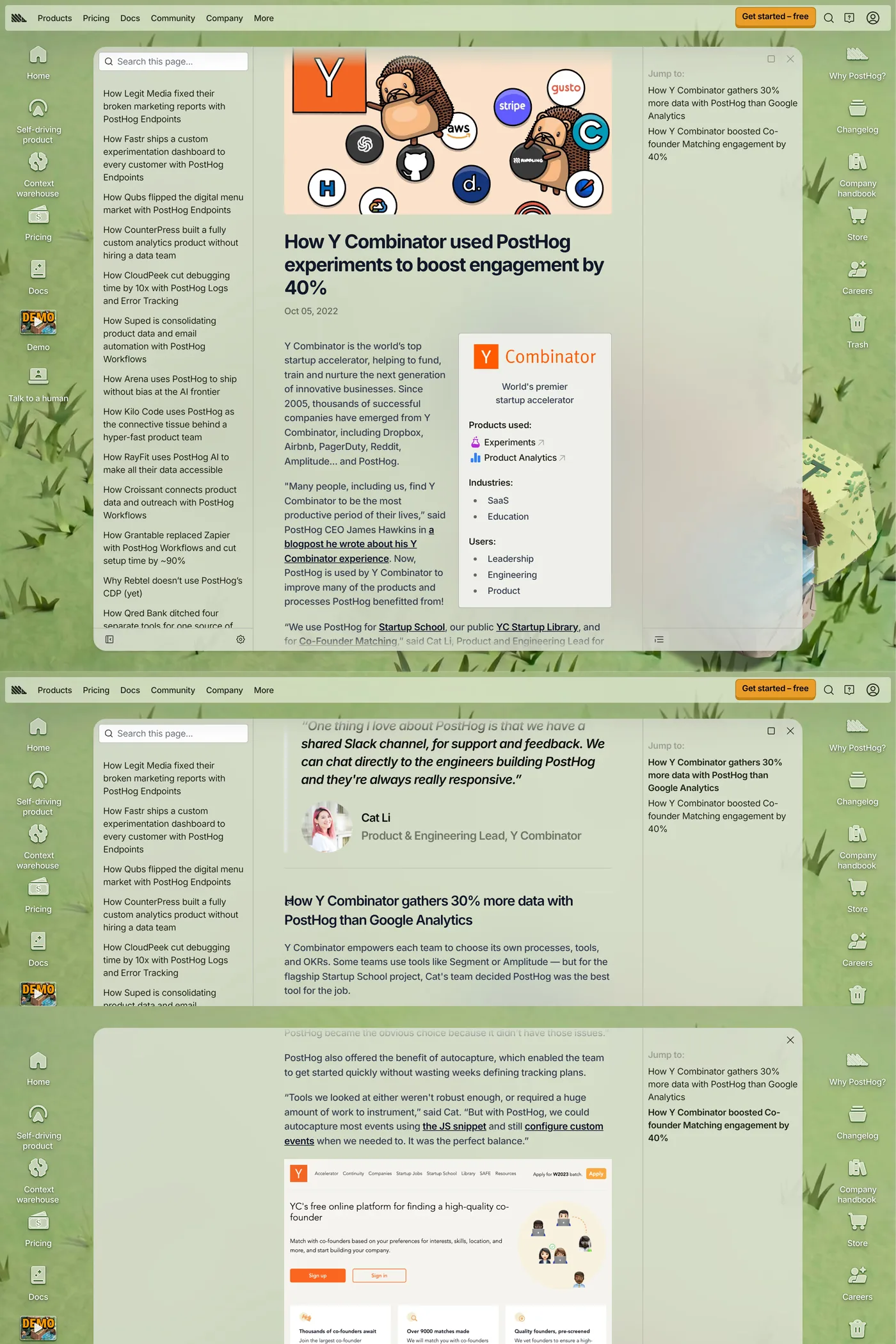 PostHog — screenshot of the case studies page