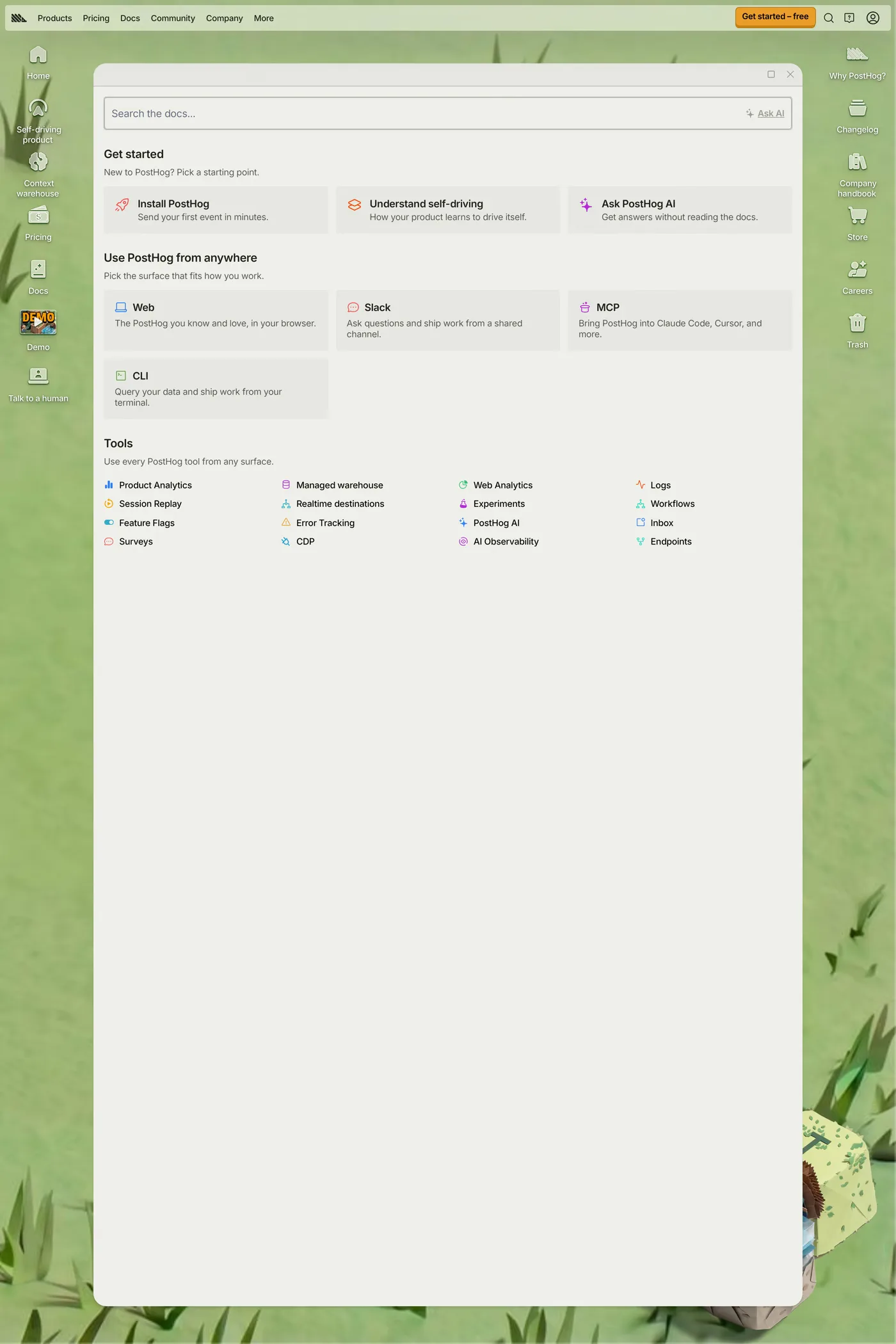PostHog — screenshot of the docs page