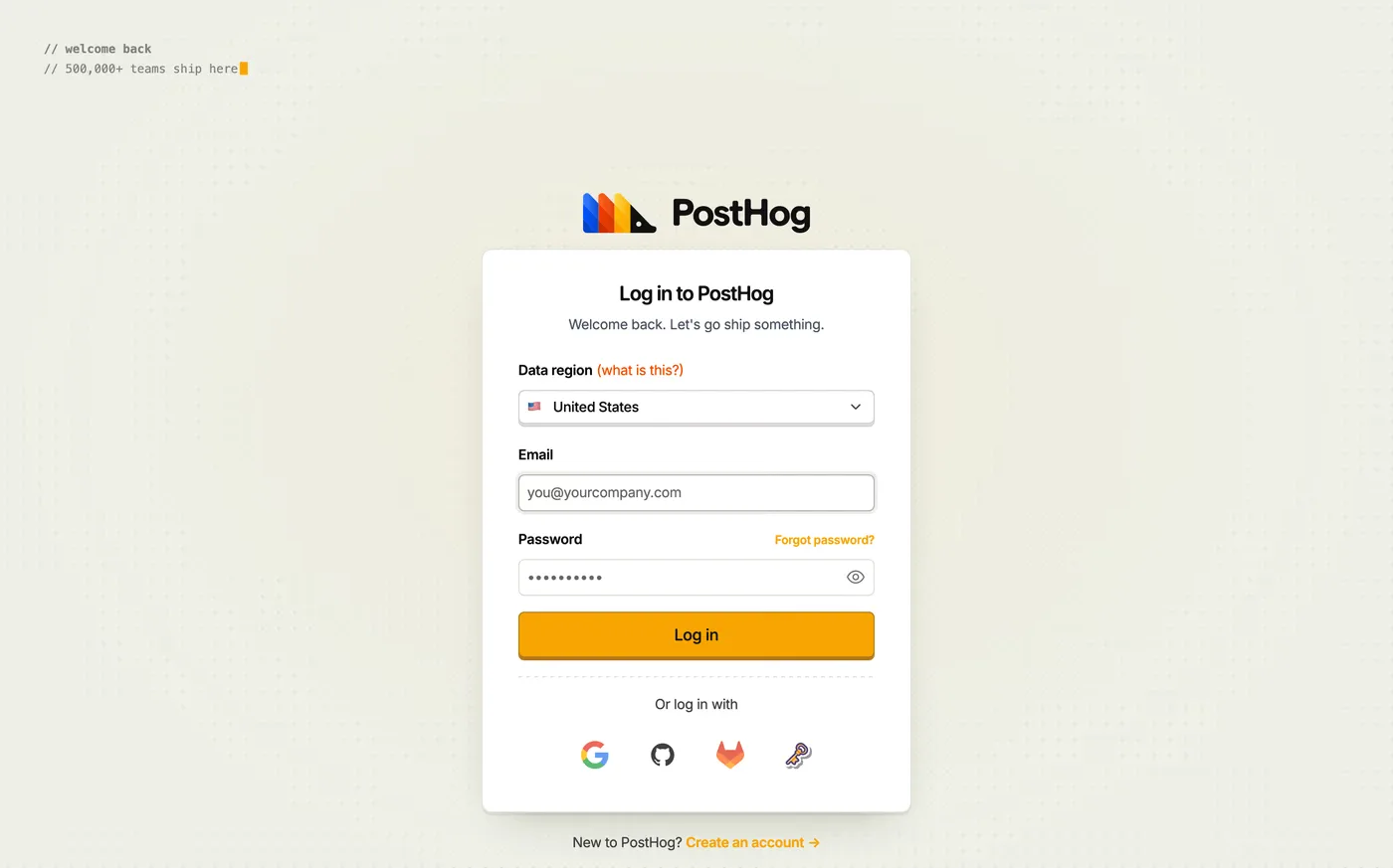 PostHog — screenshot of the login page