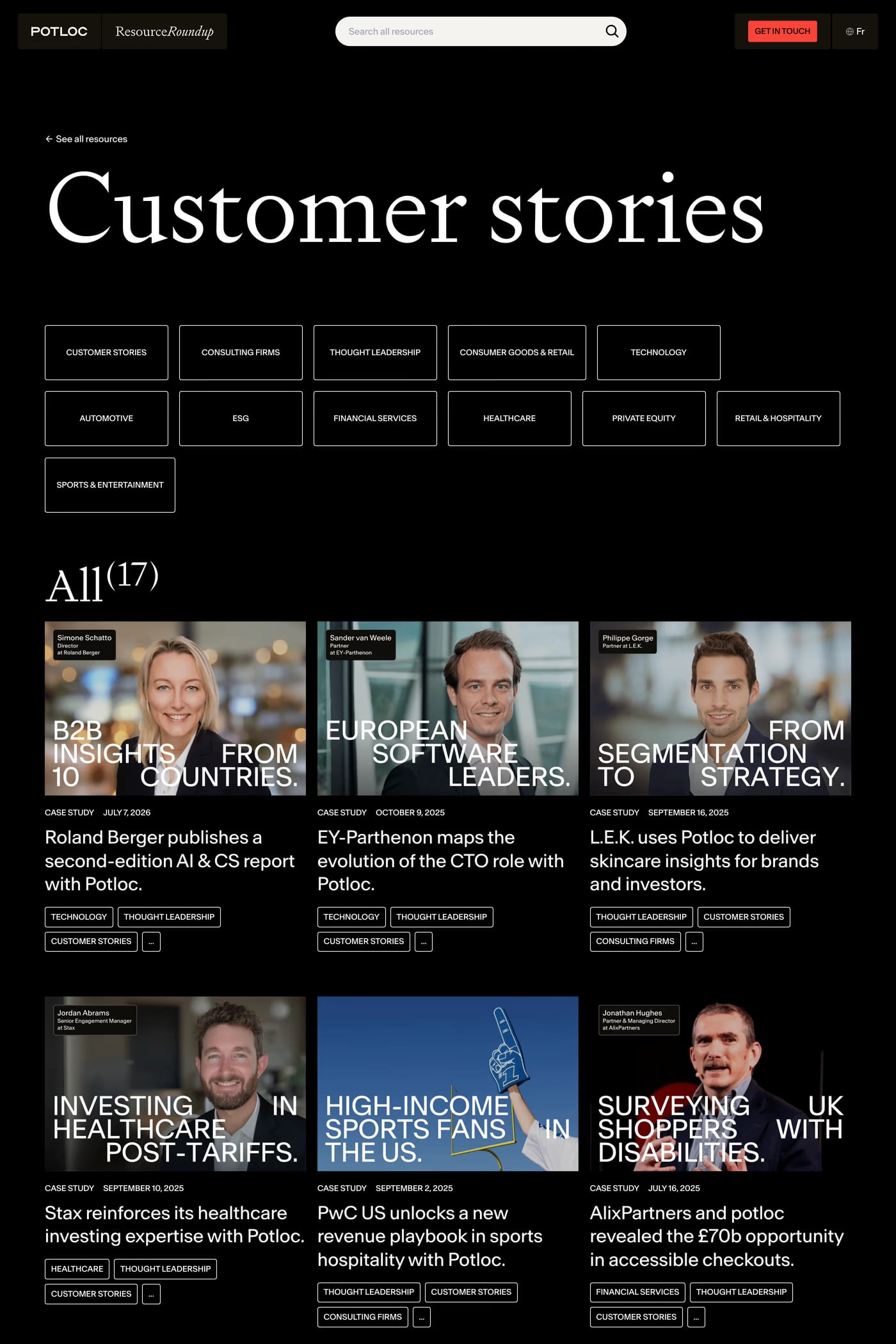Potloc — screenshot of the case studies page
