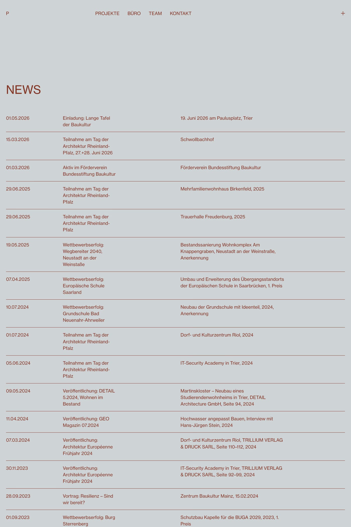 PUR+ Architekten — screenshot of the blog page