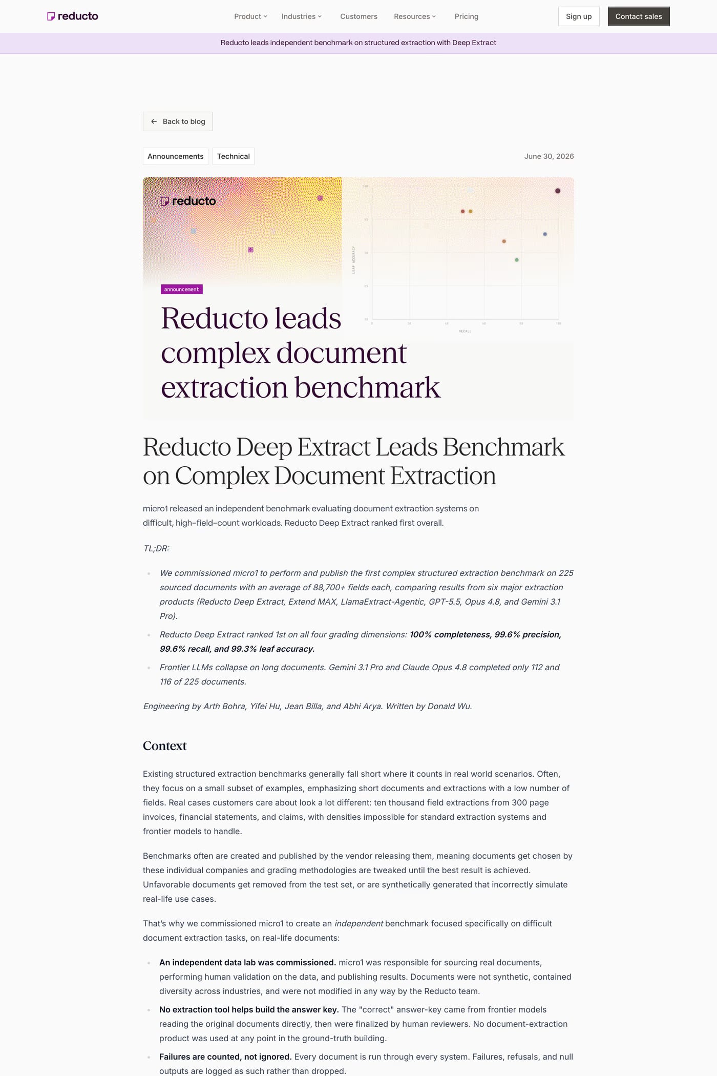 Reducto — screenshot of the blog page
