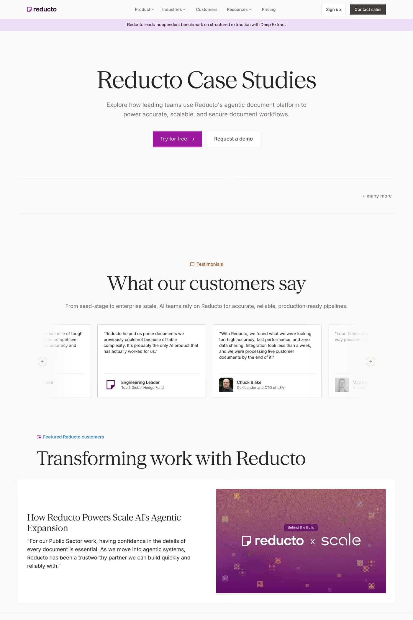 Reducto — screenshot of the case studies page