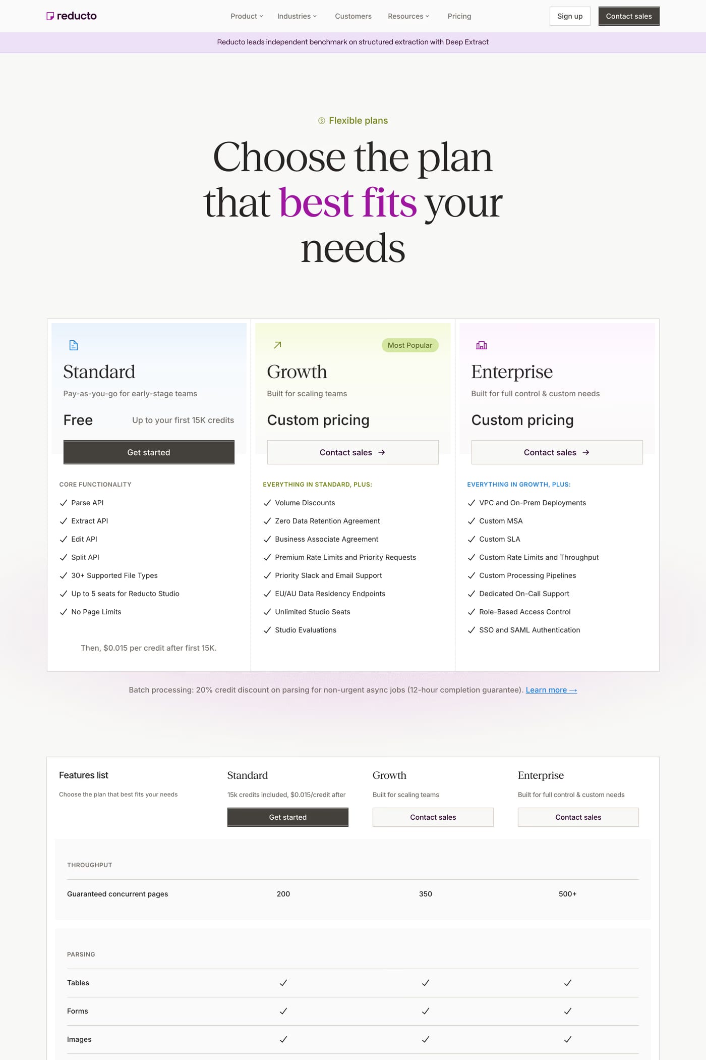 Reducto pricing page
