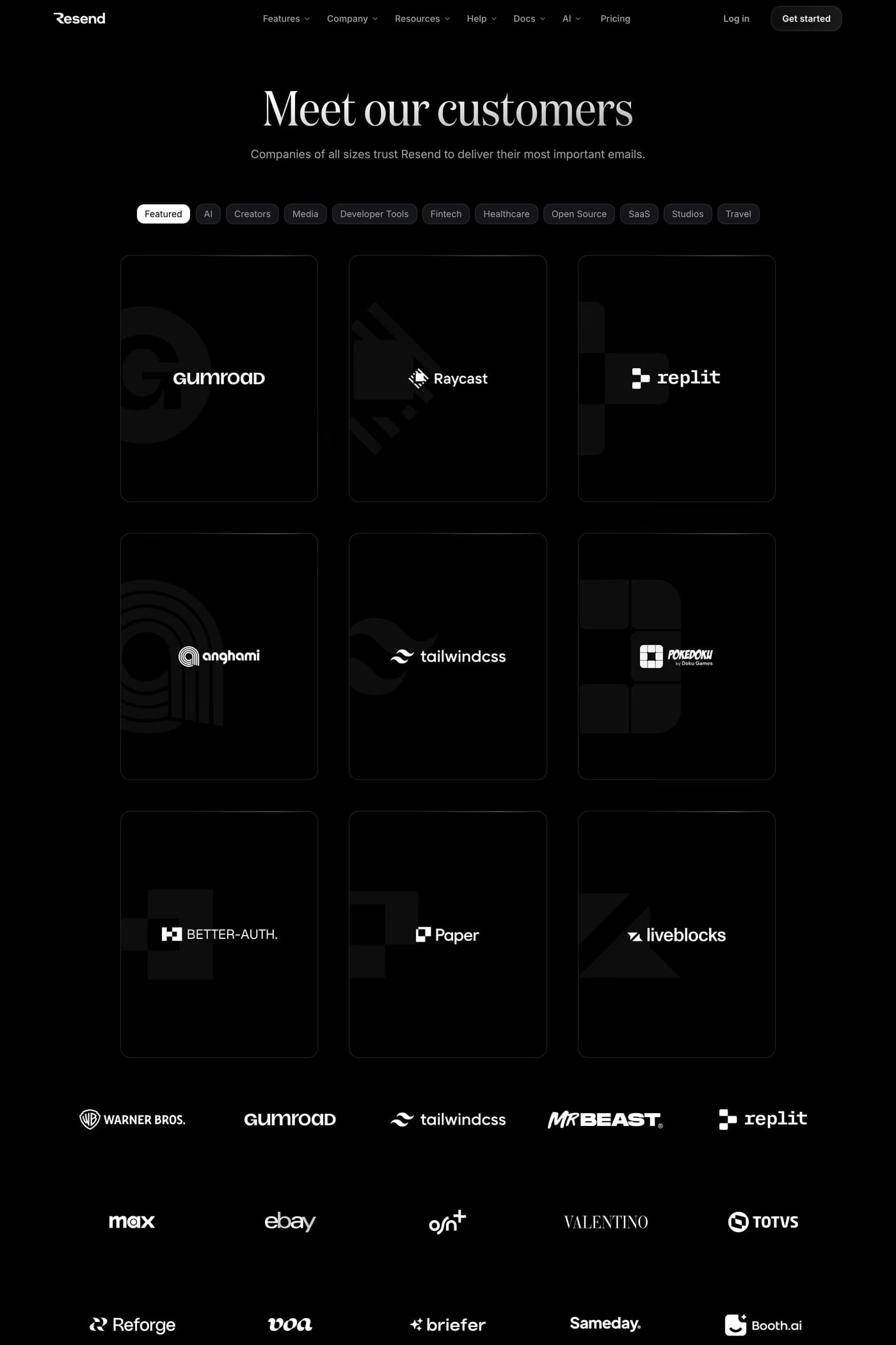 Resend — screenshot of the case studies page