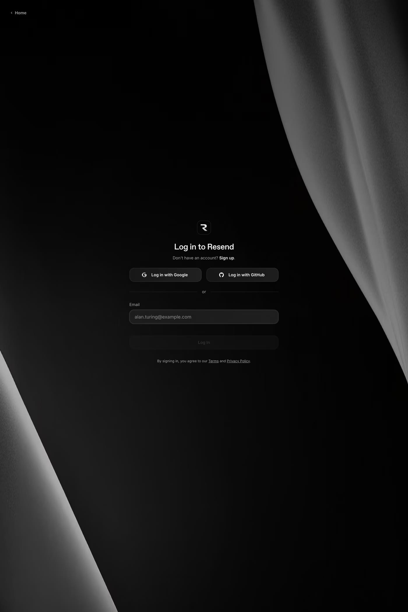 Resend — screenshot of the login page