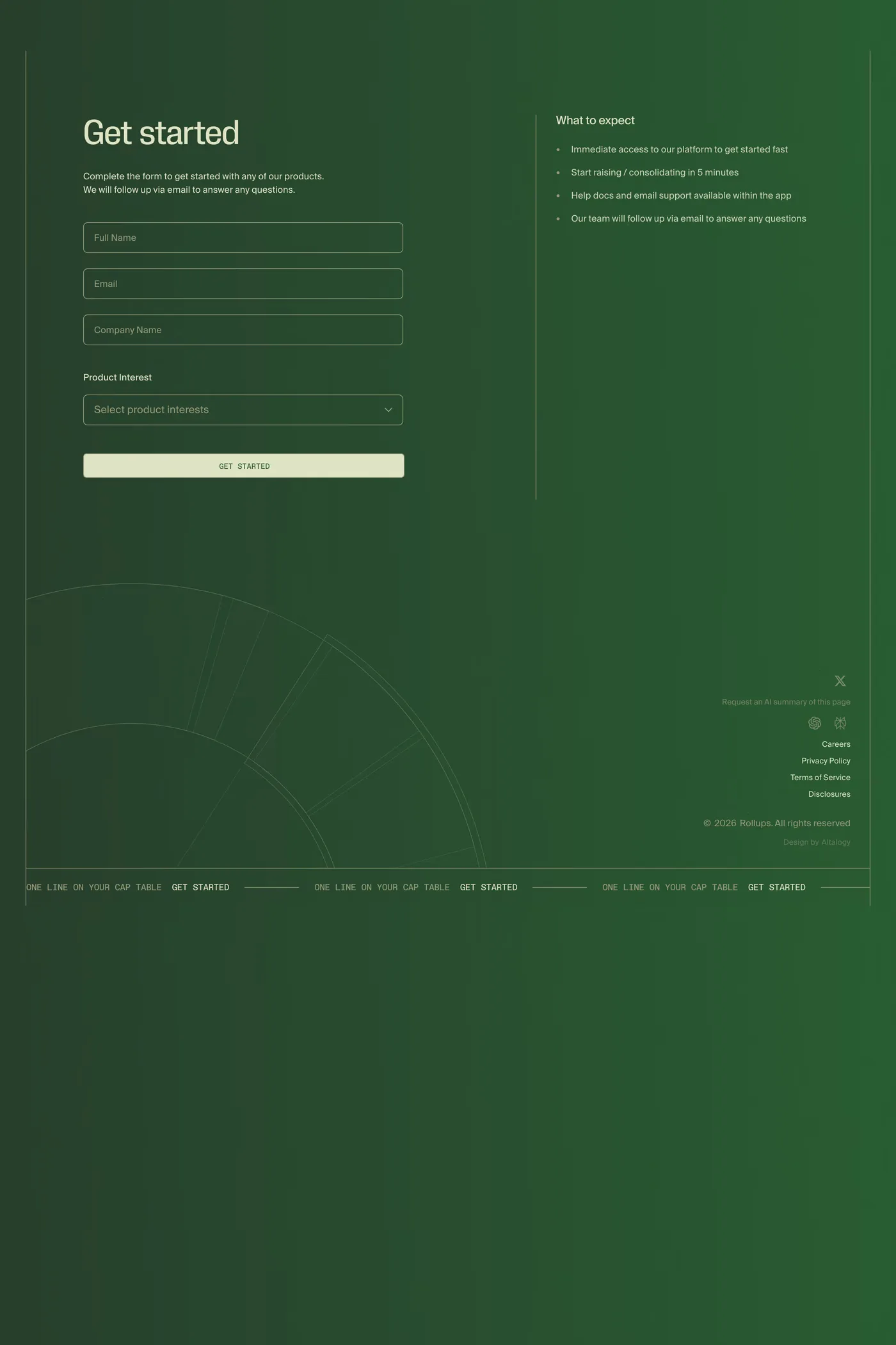 Rollups — screenshot of the login page