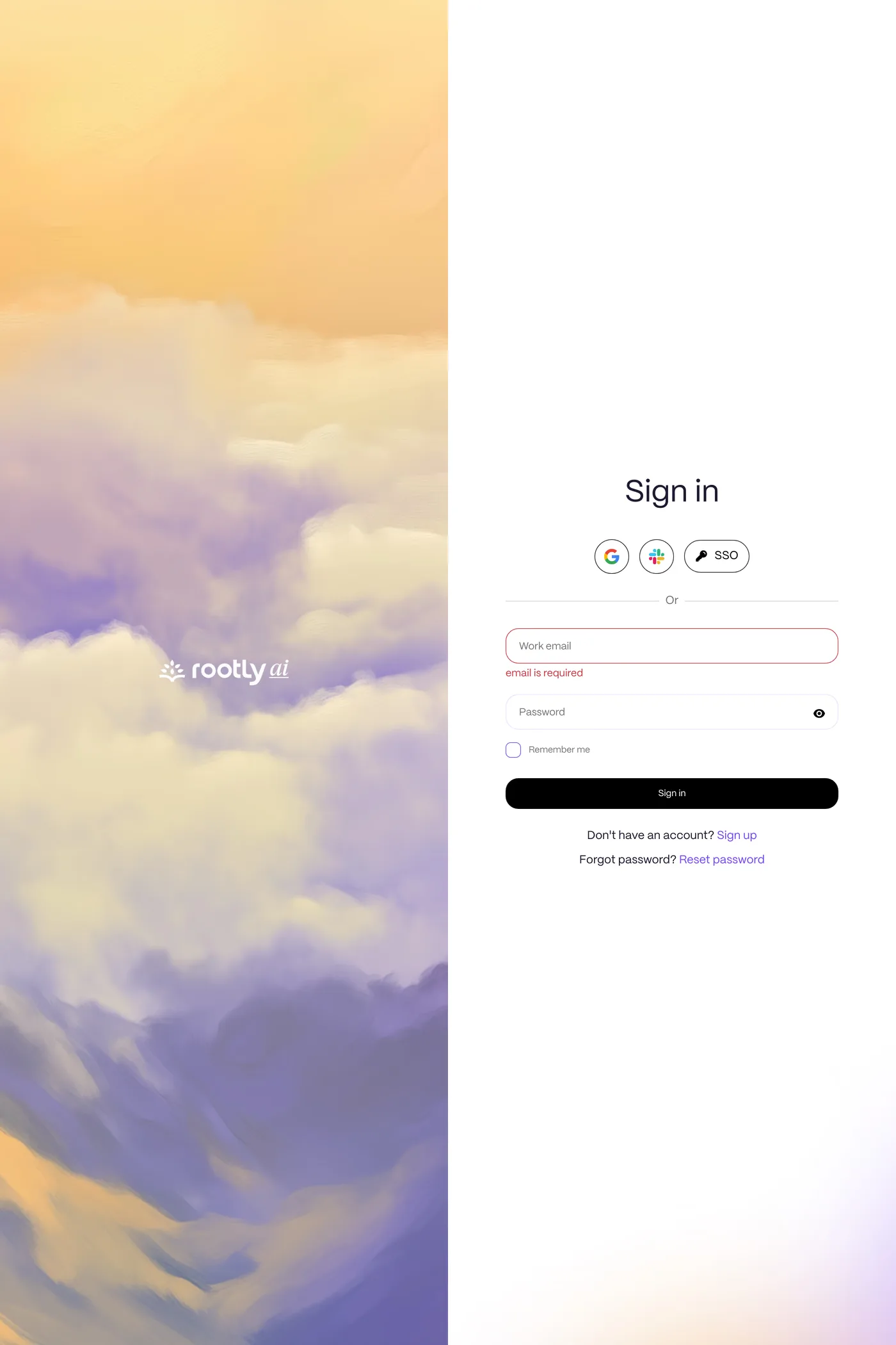 Rootly — screenshot of the login page
