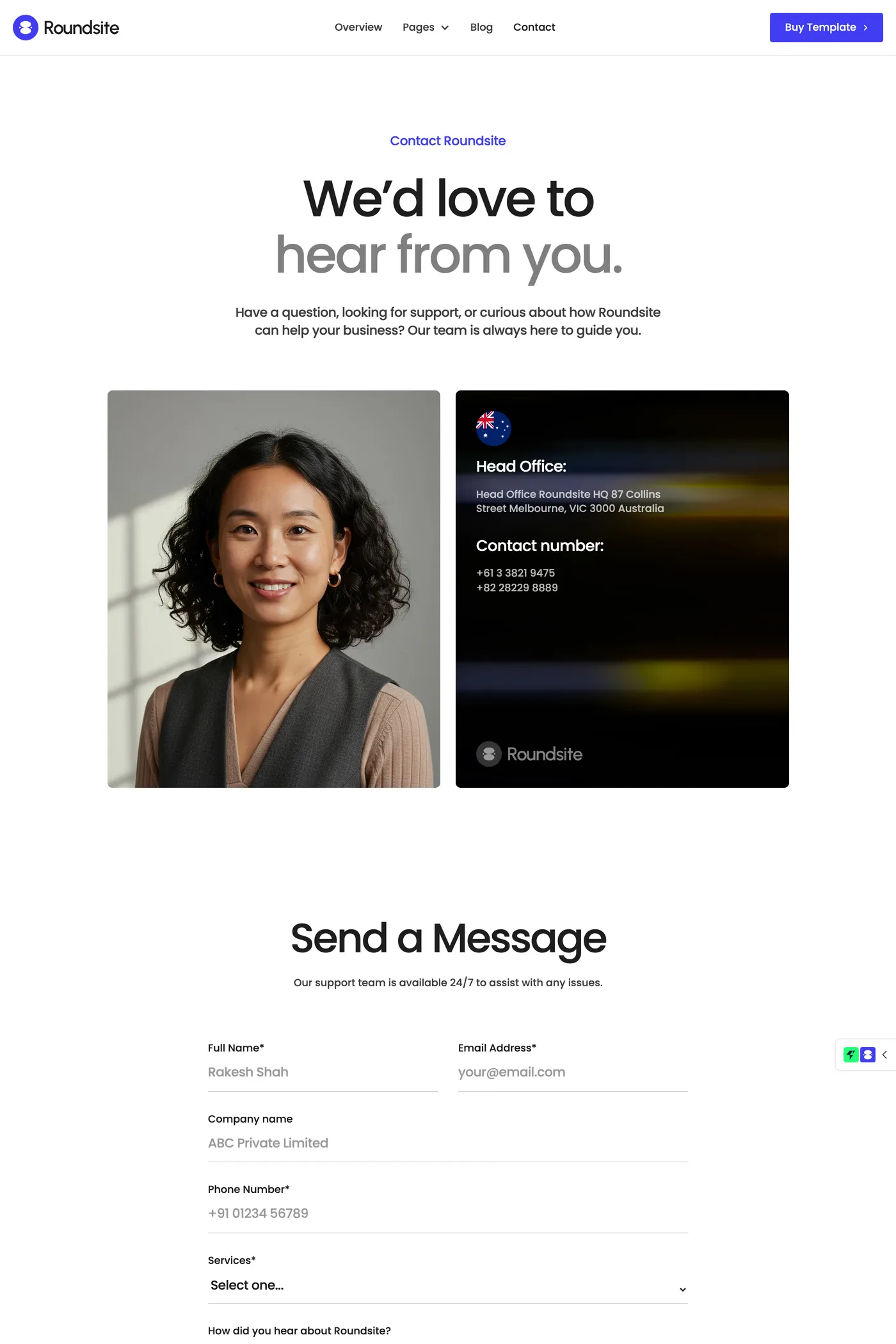 Roundsite — screenshot of the contact page