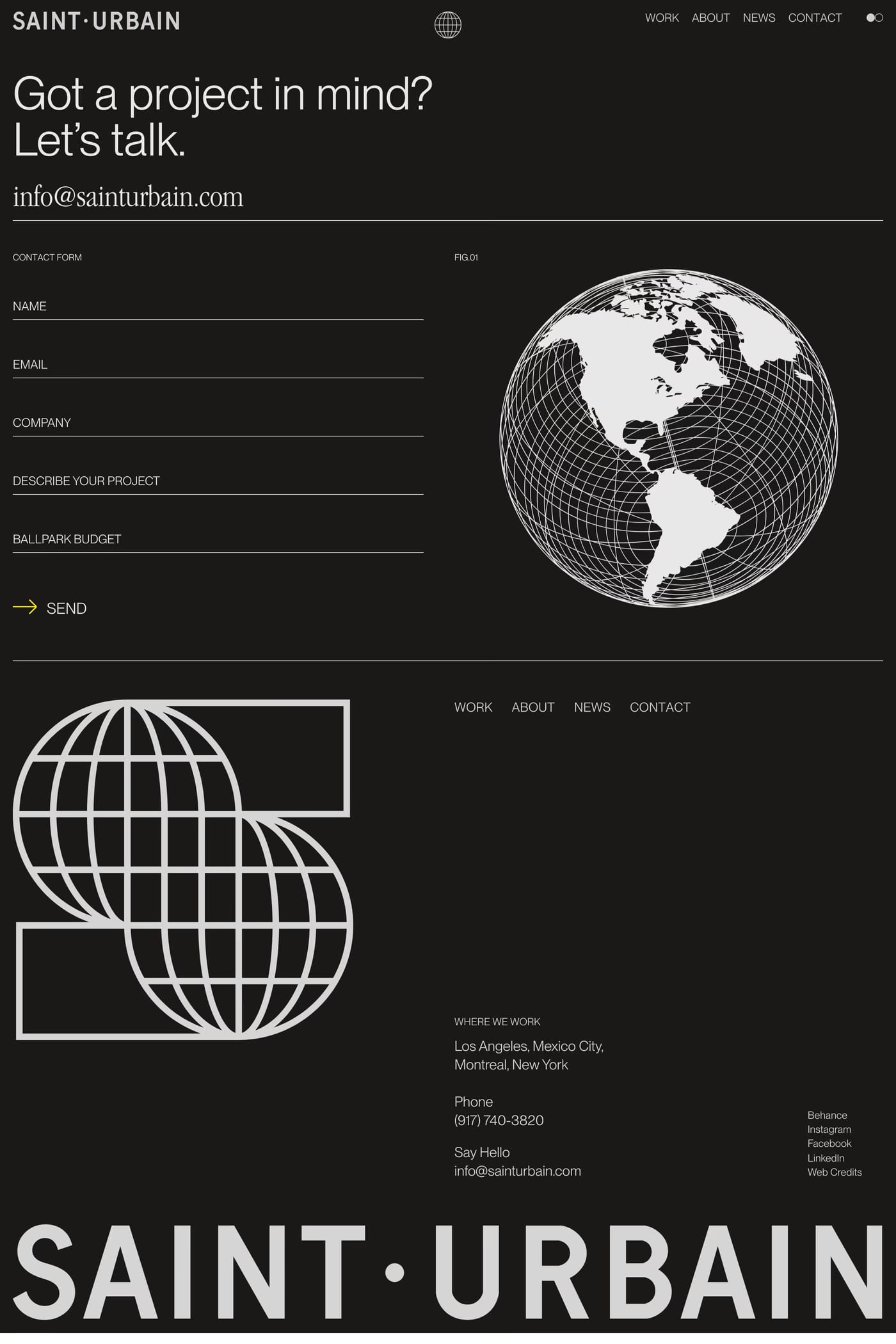 Saint Urbain — screenshot of the contact page