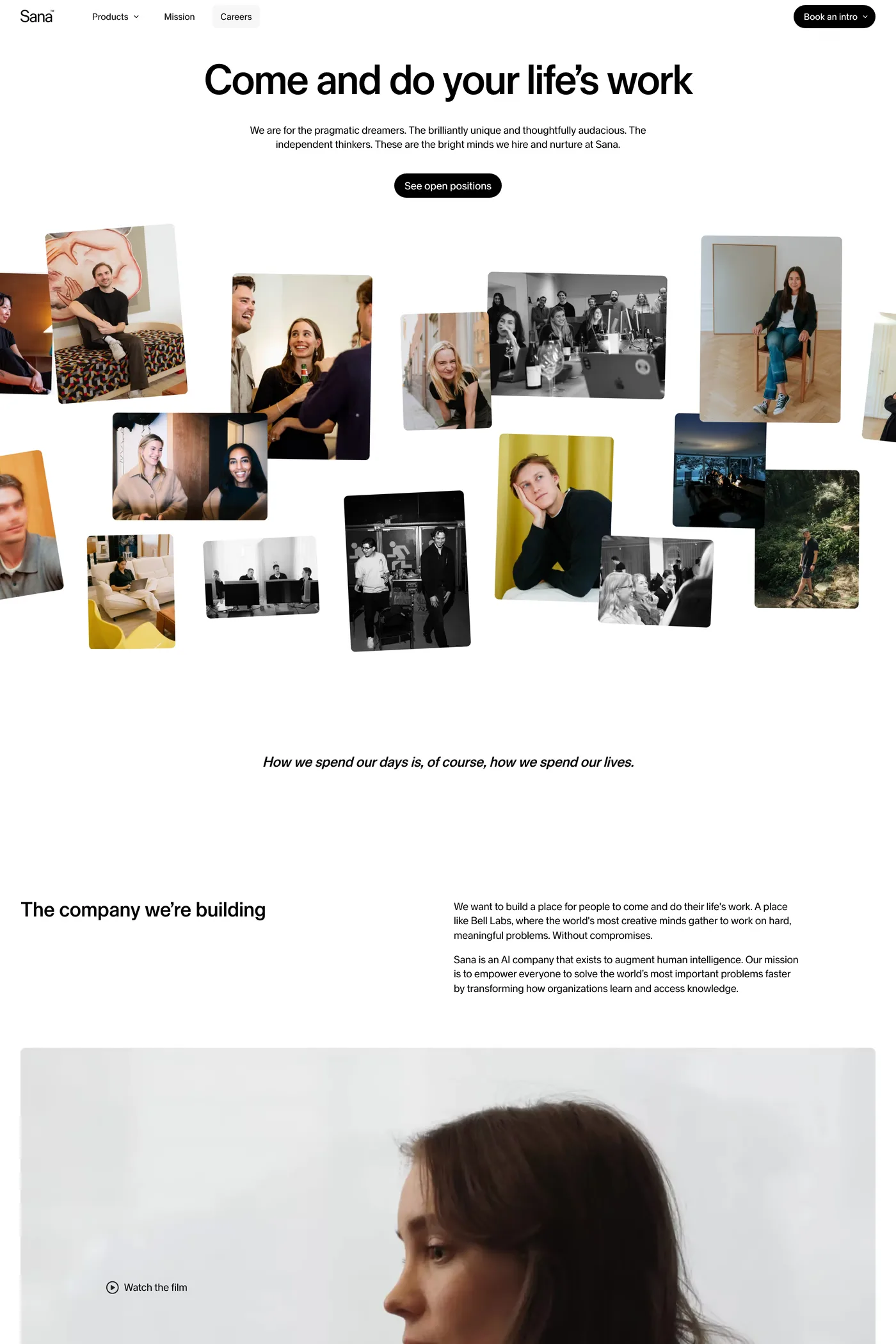 Sana — screenshot of the careers page