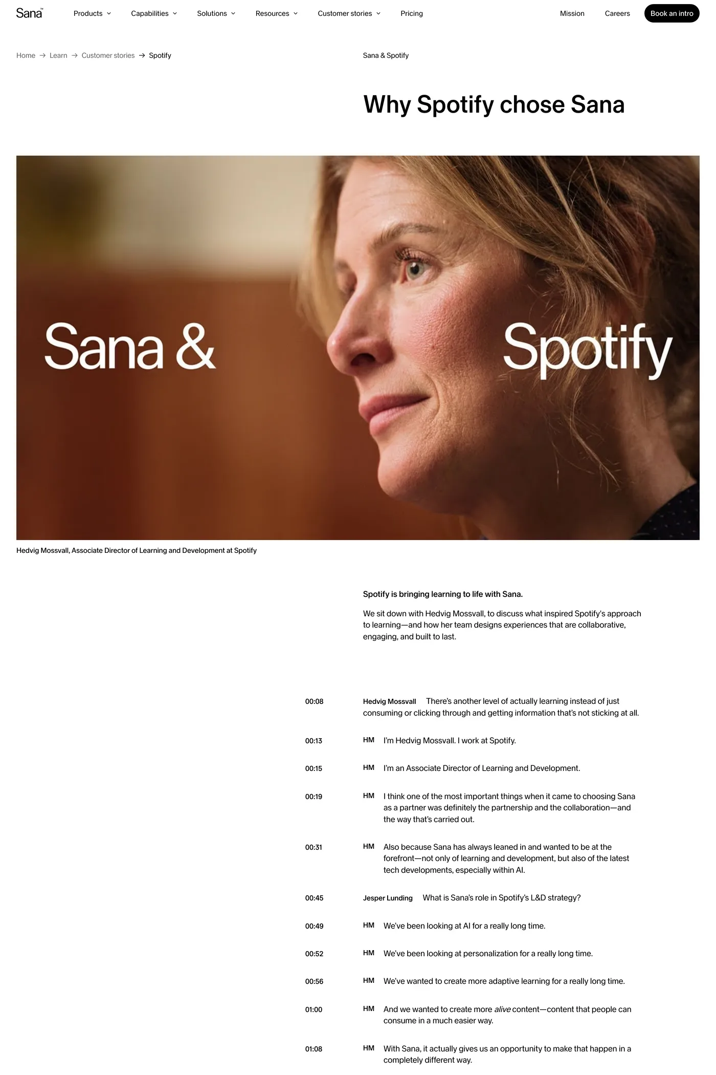Sana — screenshot of the case studies page