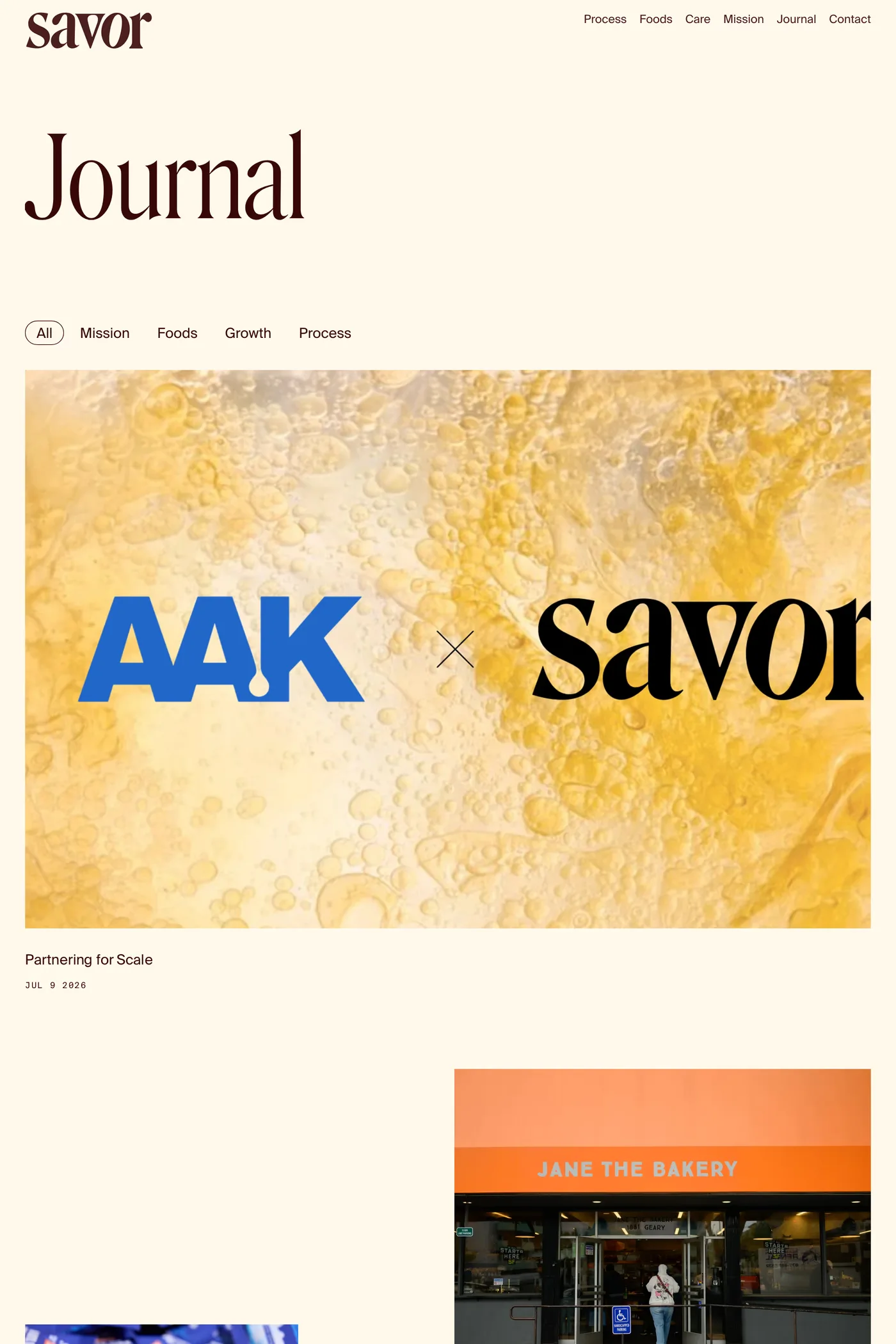 Savor — screenshot of the blog page