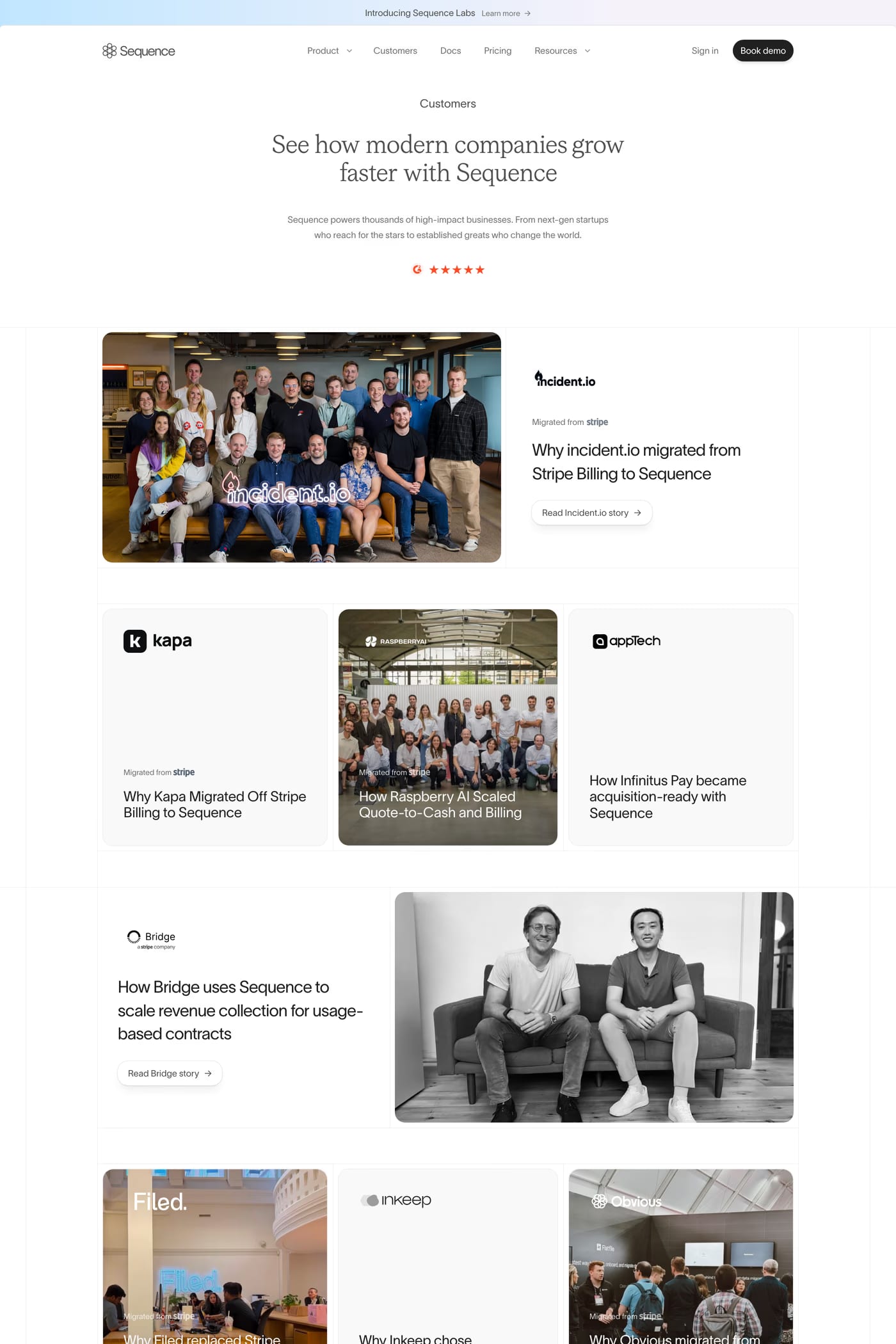 Sequence — screenshot of the case studies page