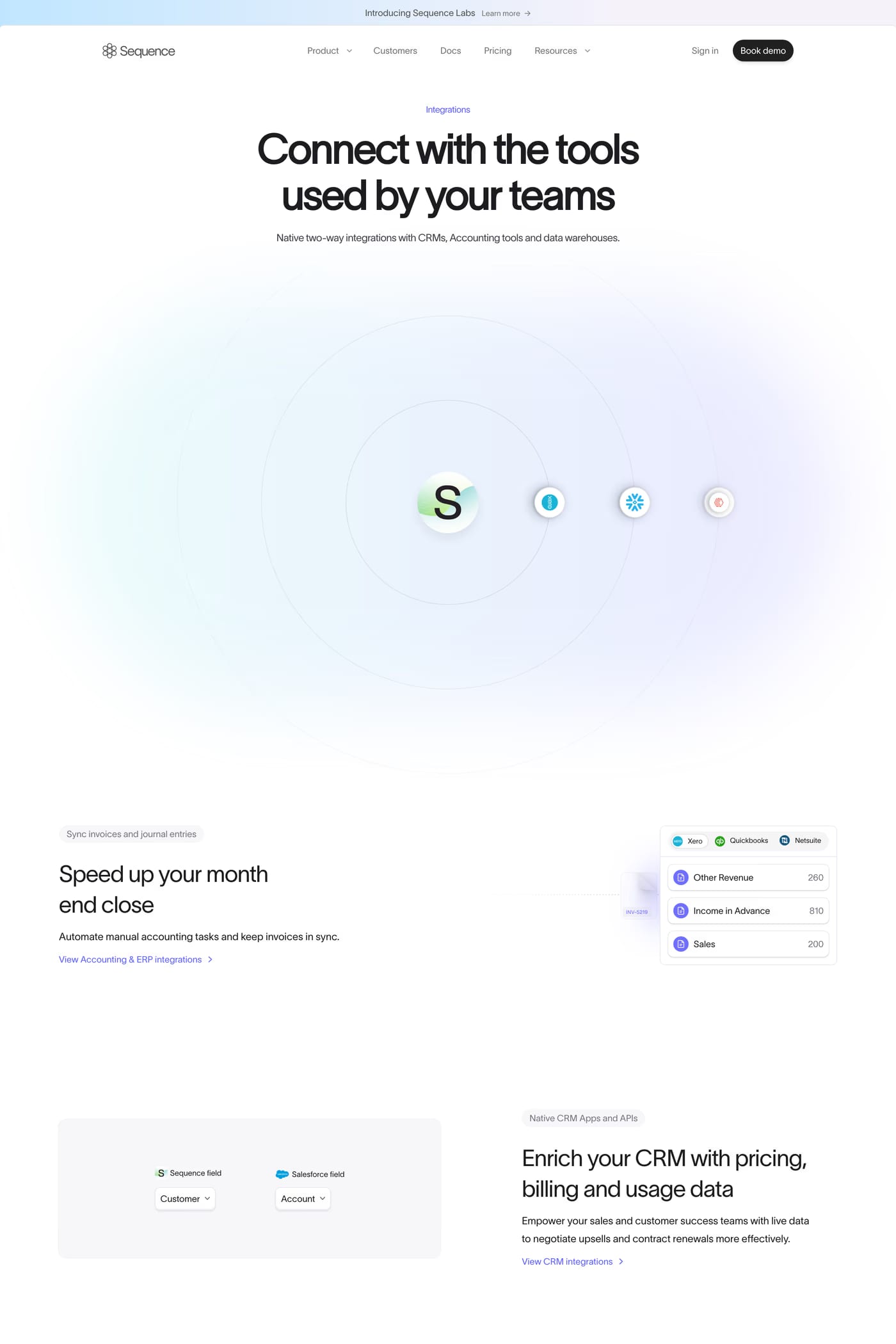 Sequence — screenshot of the integrations page