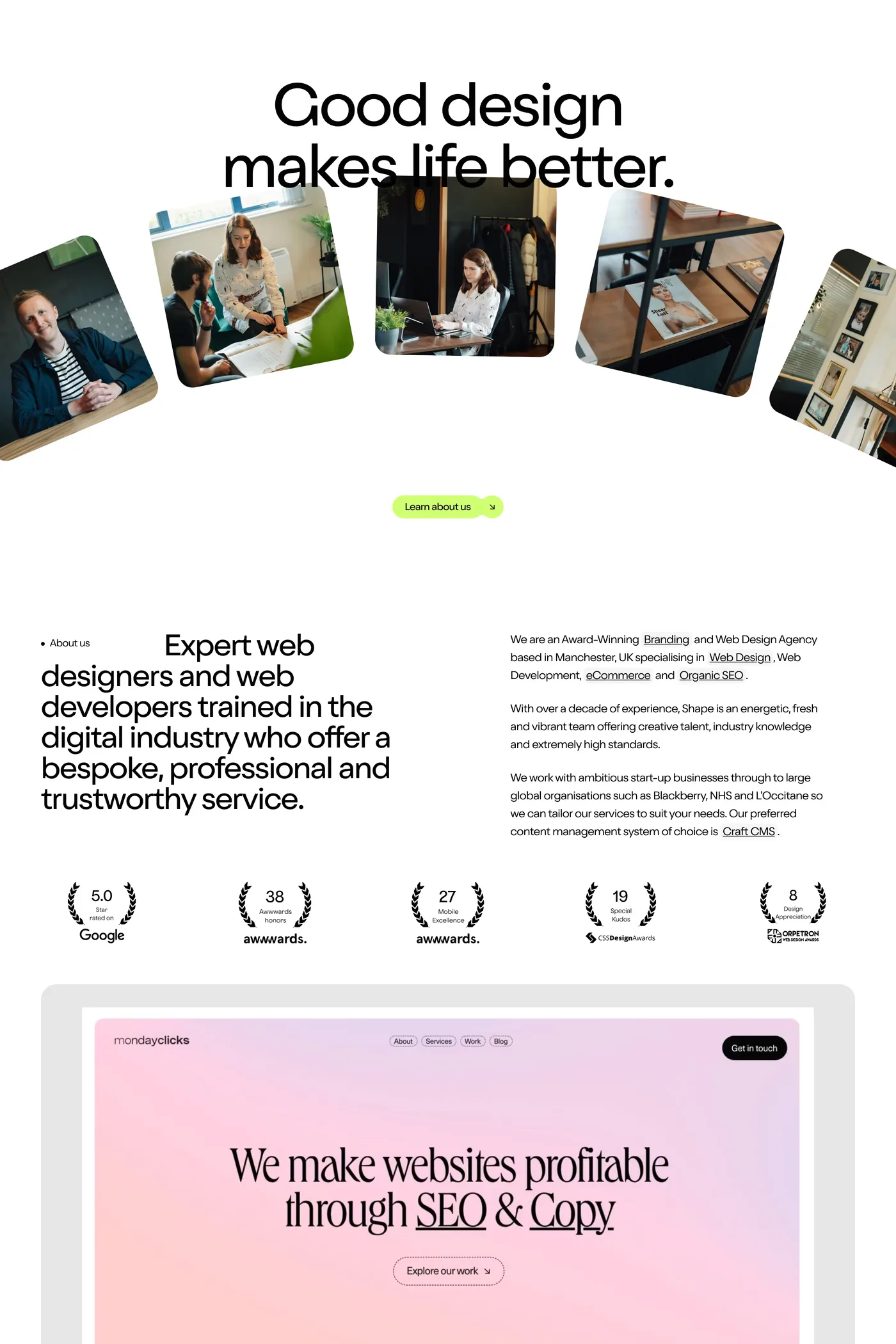 Shape — screenshot of the about page